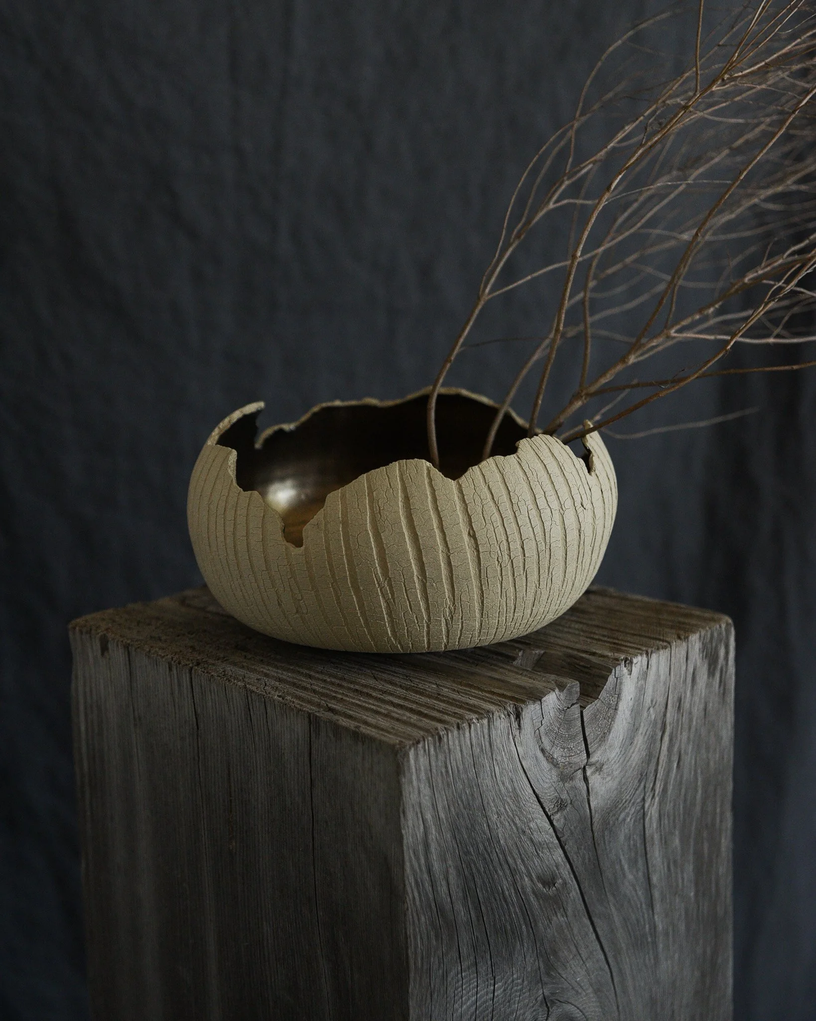 One-of-a-kind handmade ceramic vessel, contemporary wabi sabi with organic form and textured surface variation sodium silicate