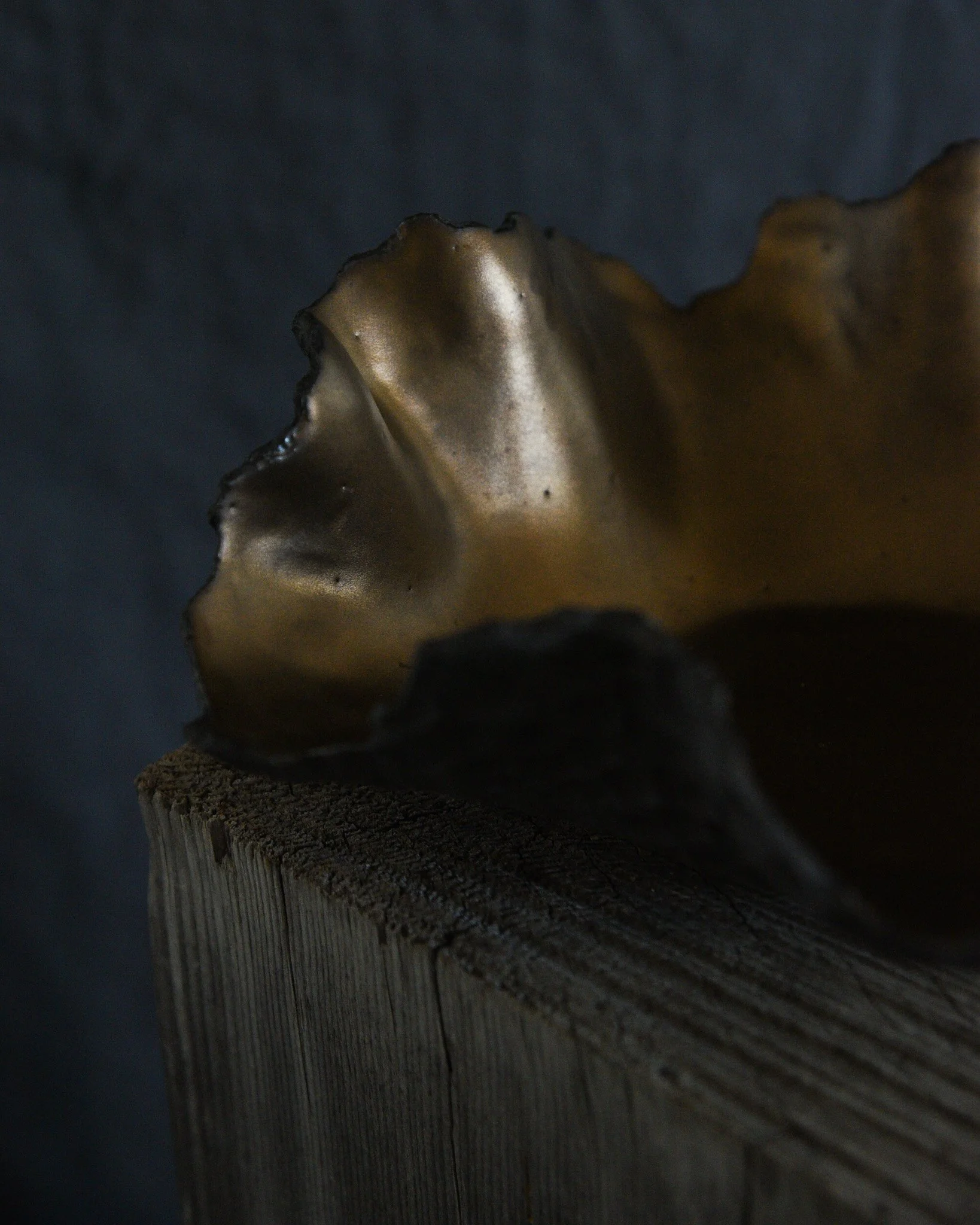 One-of-a-kind handmade ceramic vessel, contemporary wabi sabi with organic form and textured surface variation black bronze dish
