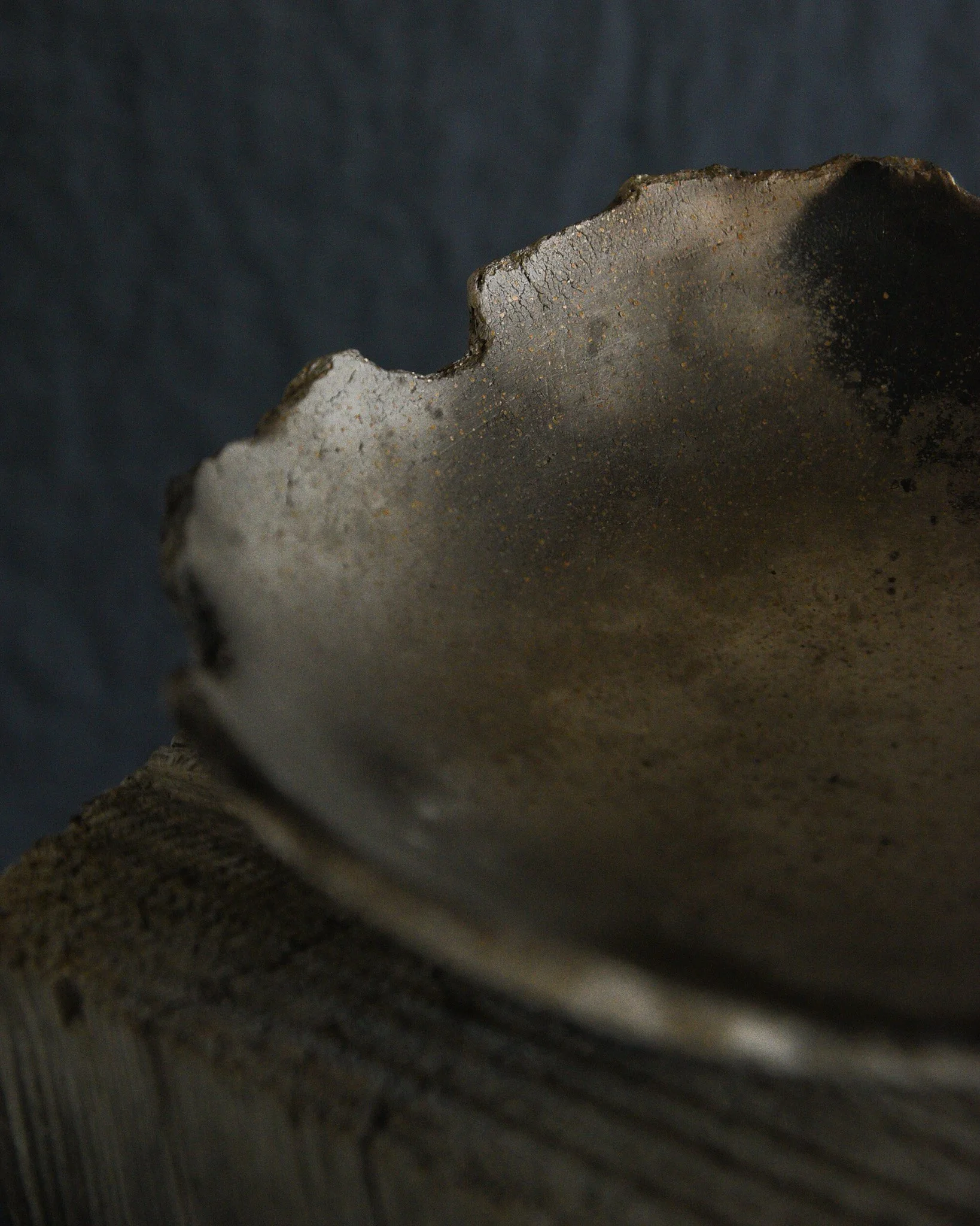 One-of-a-kind handmade ceramic vessel, contemporary wabi sabi with organic form and textured surface variation pit fired