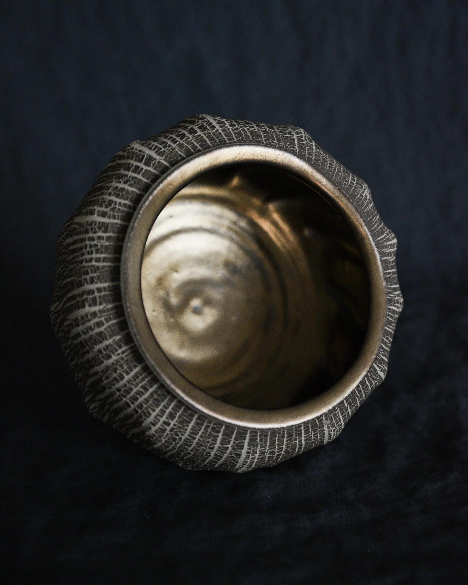 One-of-a-kind handmade ceramic vessel, contemporary wabi sabi with organic form and textured surface variation sodium silicate