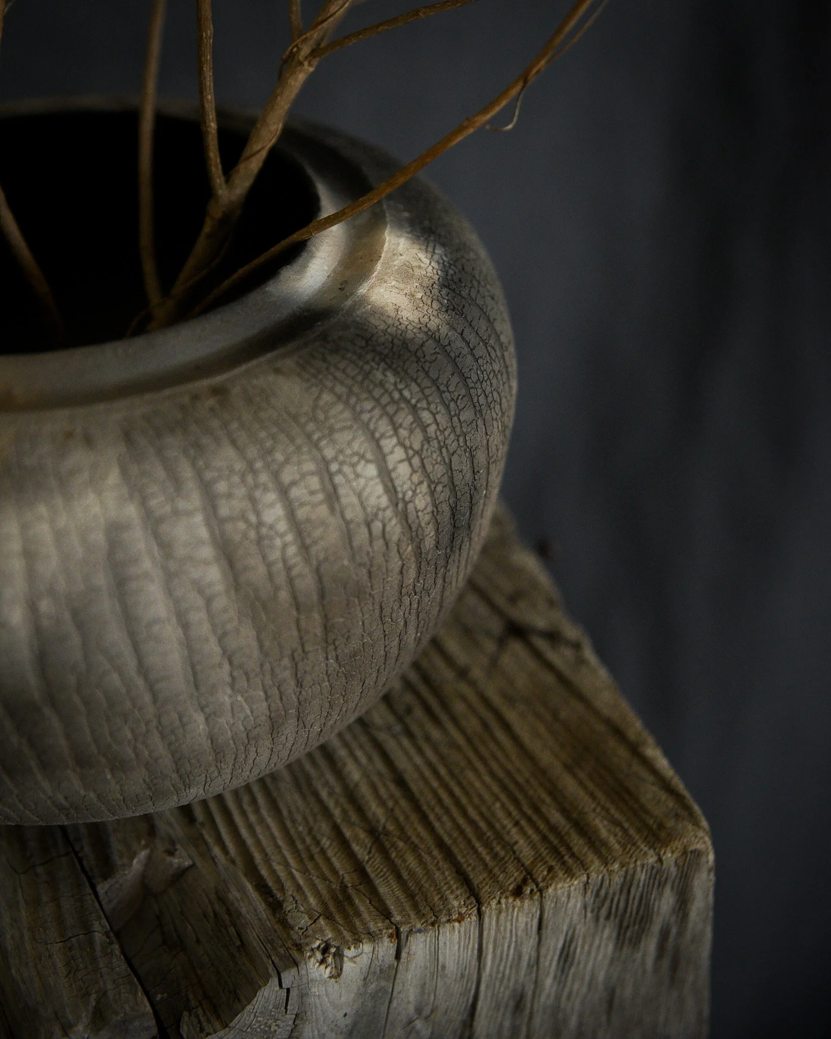 One-of-a-kind handmade ceramic vessel, contemporary wabi sabi with organic form and surface variation pit fired