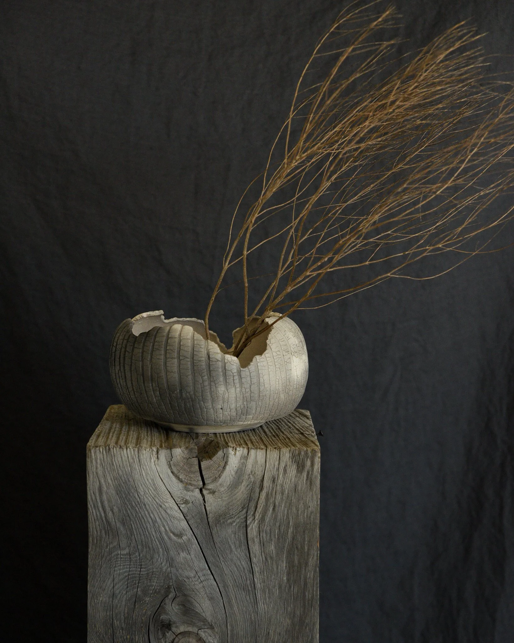 One-of-a-kind handmade ceramic vessel, contemporary wabi sabi with organic form and textured surface variation pit fired sodium silicate