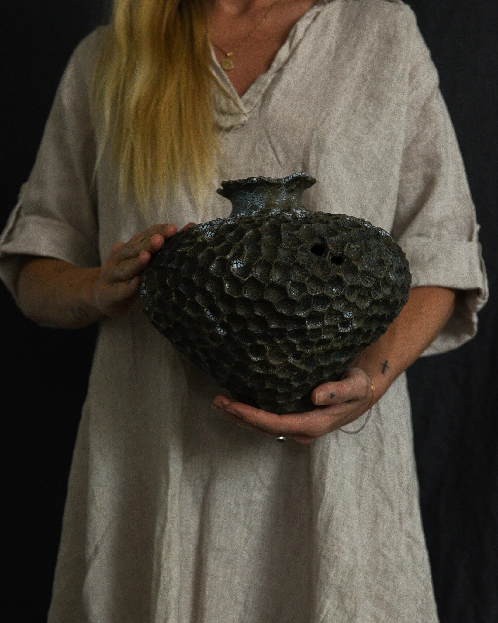 One-of-a-kind handmade ceramic vessel, contemporary wabi sabi with organic form and surface variation