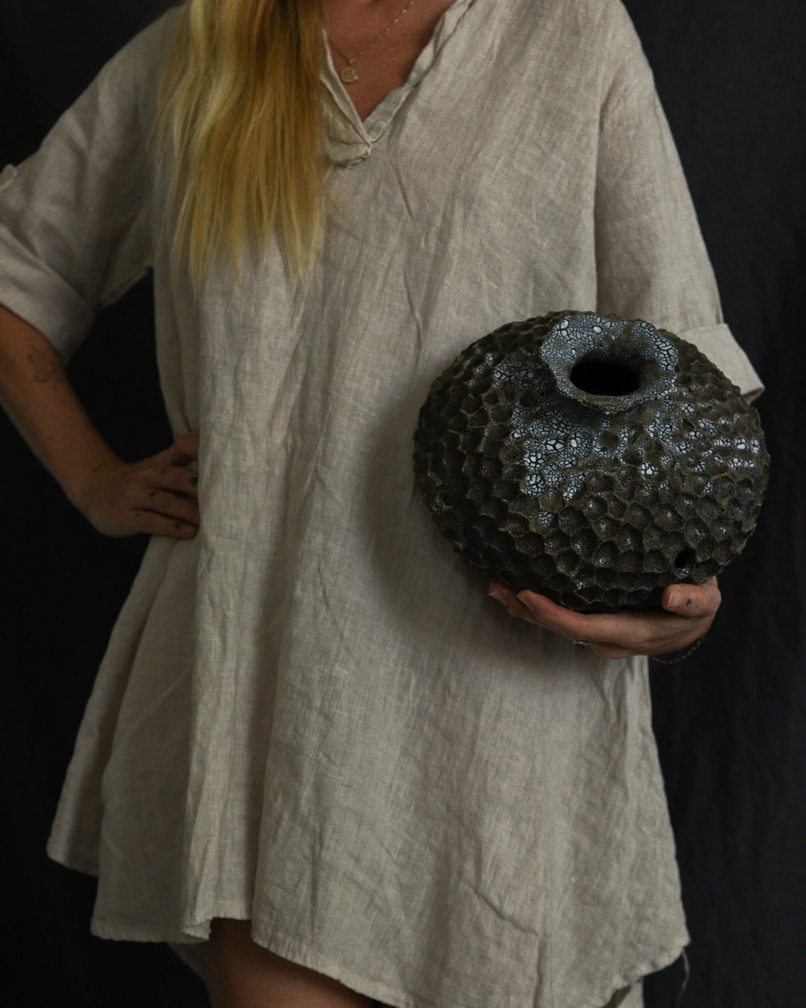 One-of-a-kind handmade ceramic vessel, contemporary wabi sabi with organic form and surface variation