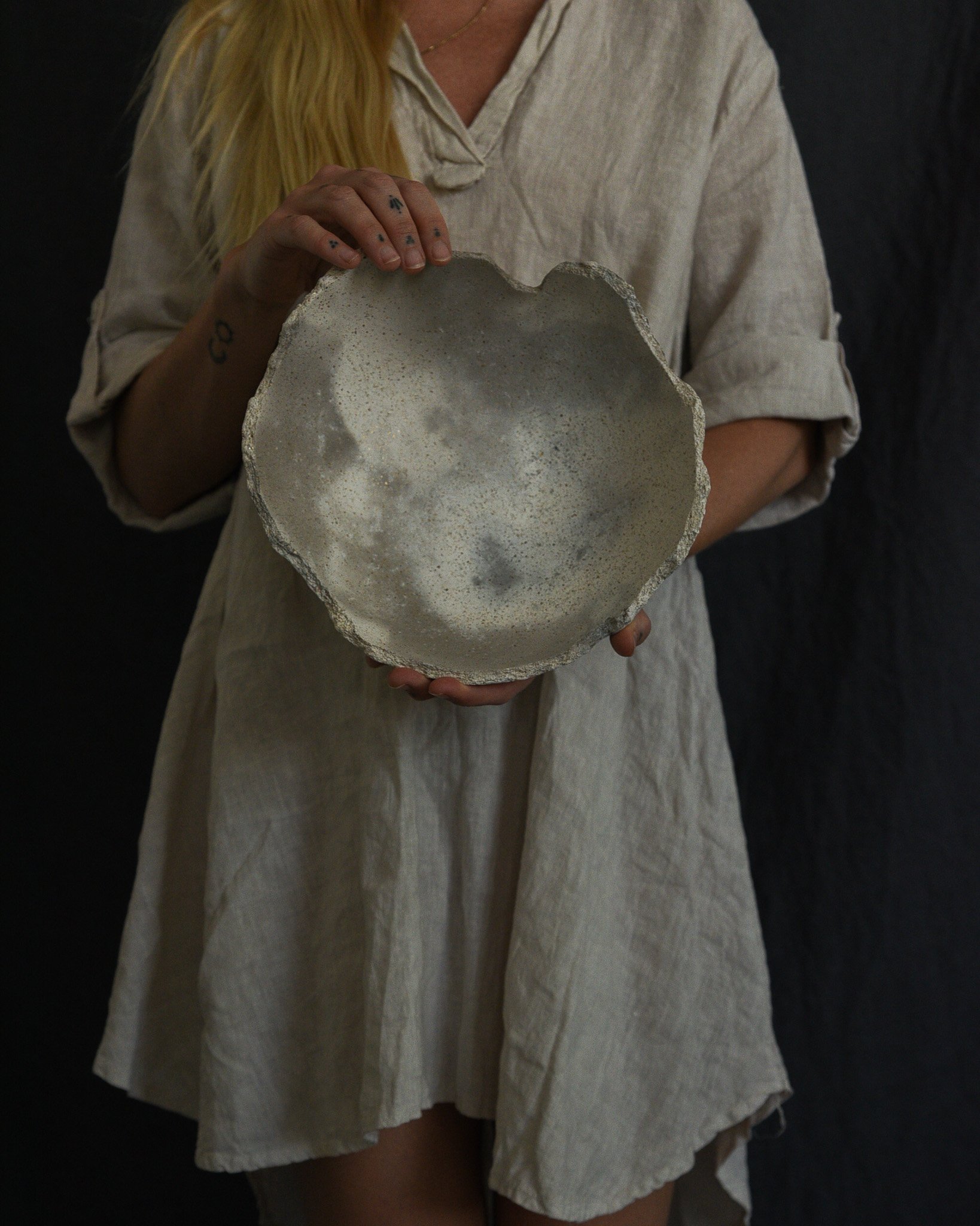 One-of-a-kind handmade ceramic vessel, contemporary wabi sabi with organic form and textured surface variation pit fired