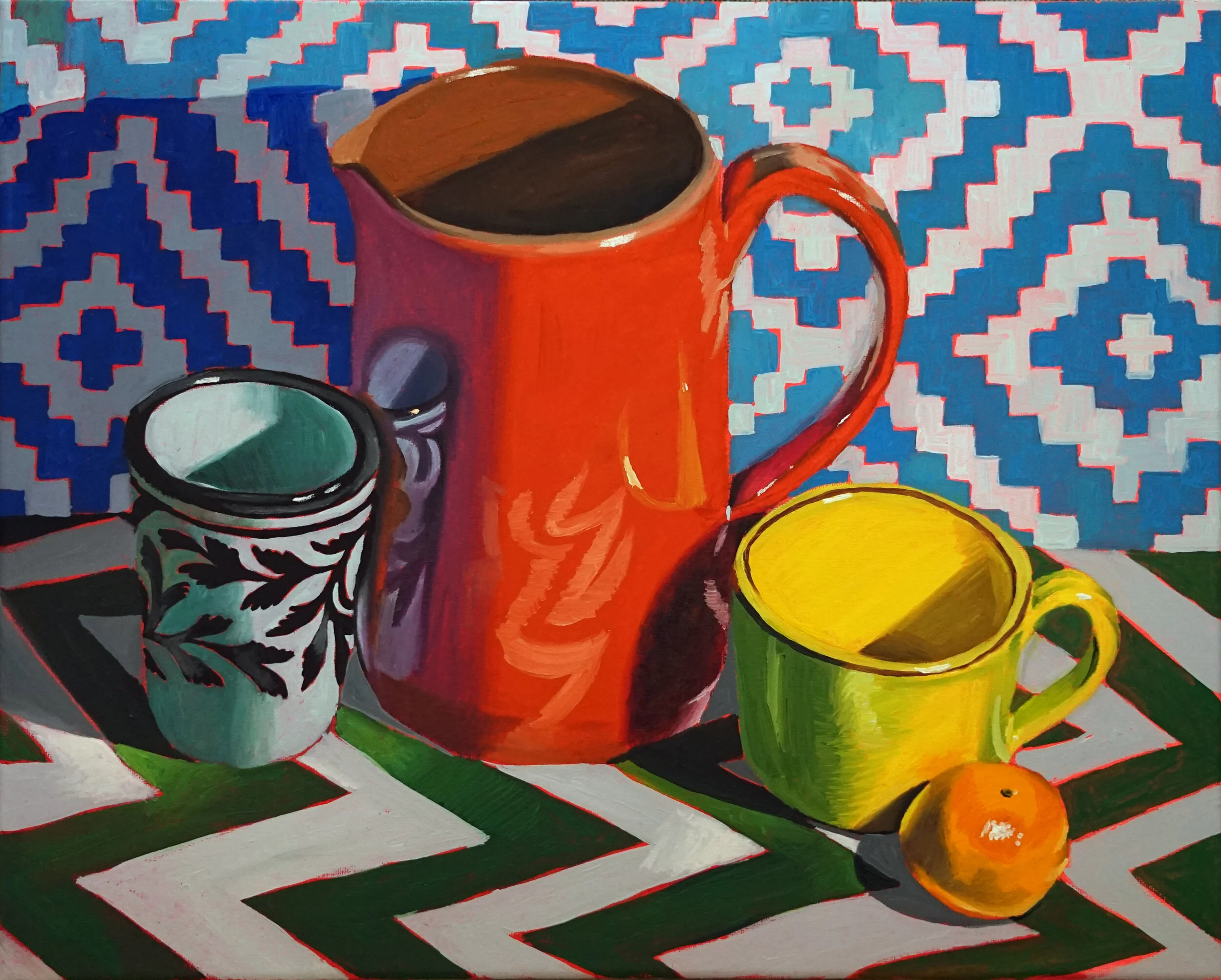   Indigenous Objects with Morroccan cup ,  2018   Oil on canvas  40 x 50cm 