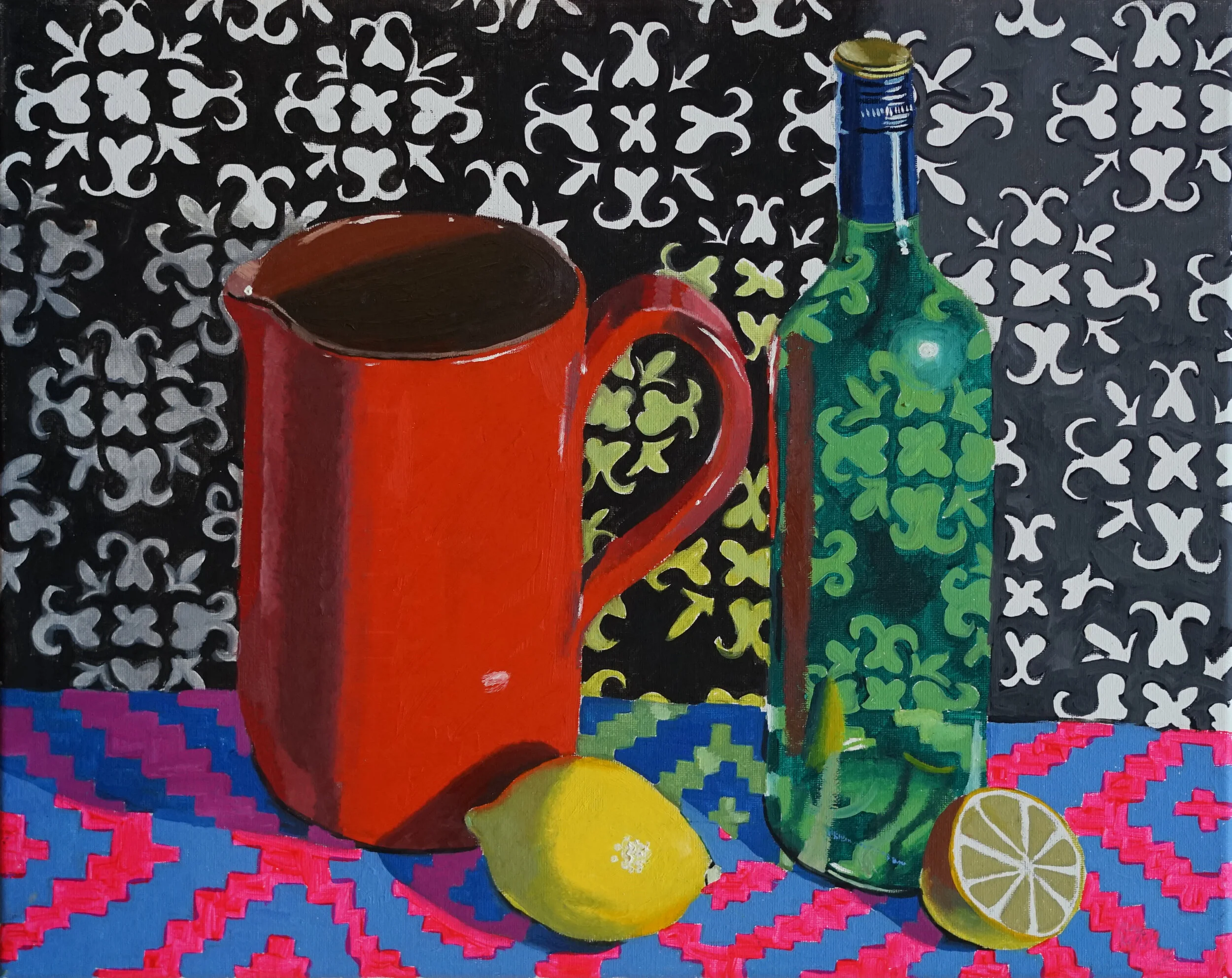   Still Life with Black and White Back Drop, 2019   Oil and acrylic on canvas  40 x 50 cm 