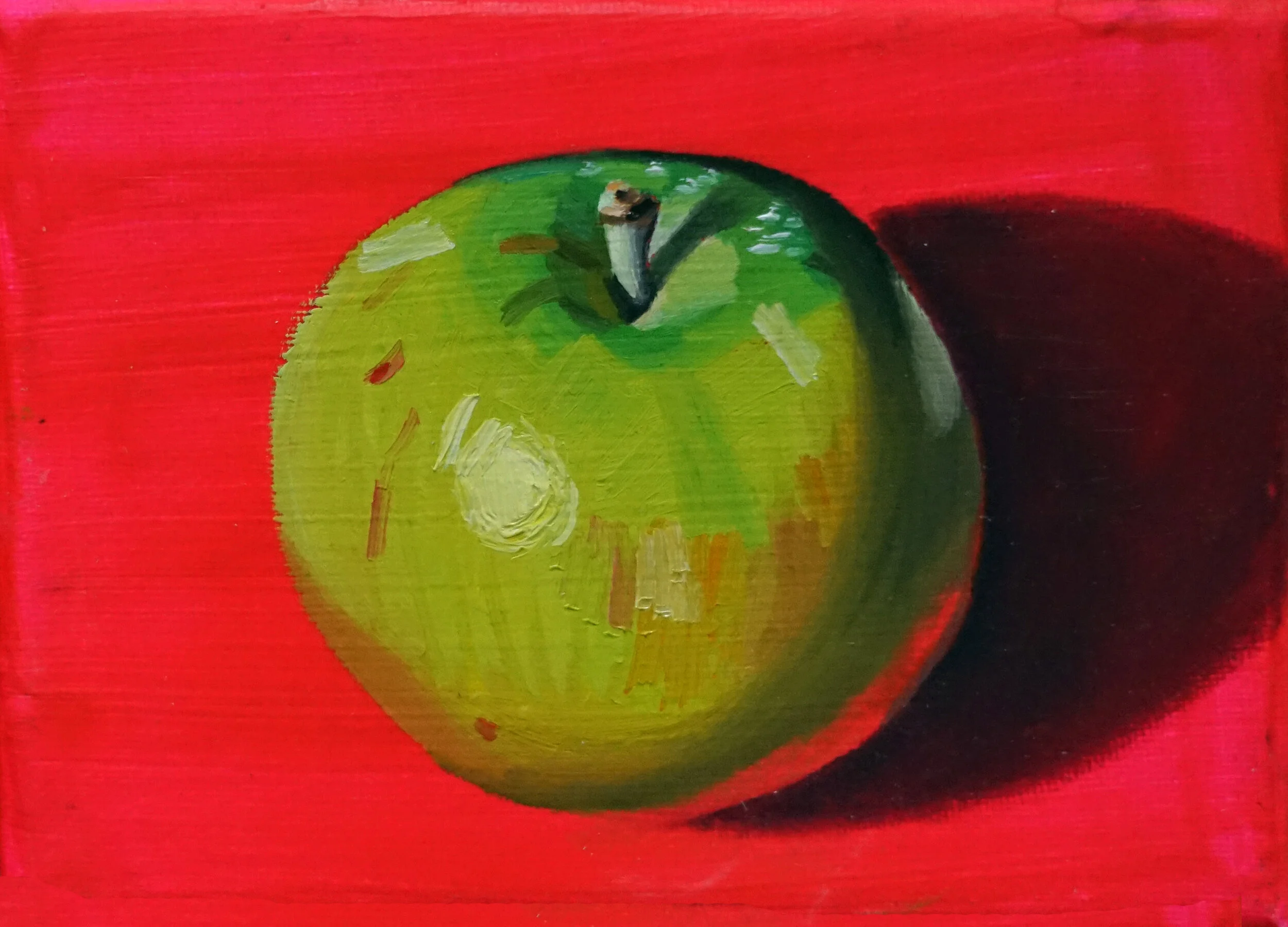   Lime Green Apple ,  2019   Oil and Acrylic on canvas  7 x 13 cm 