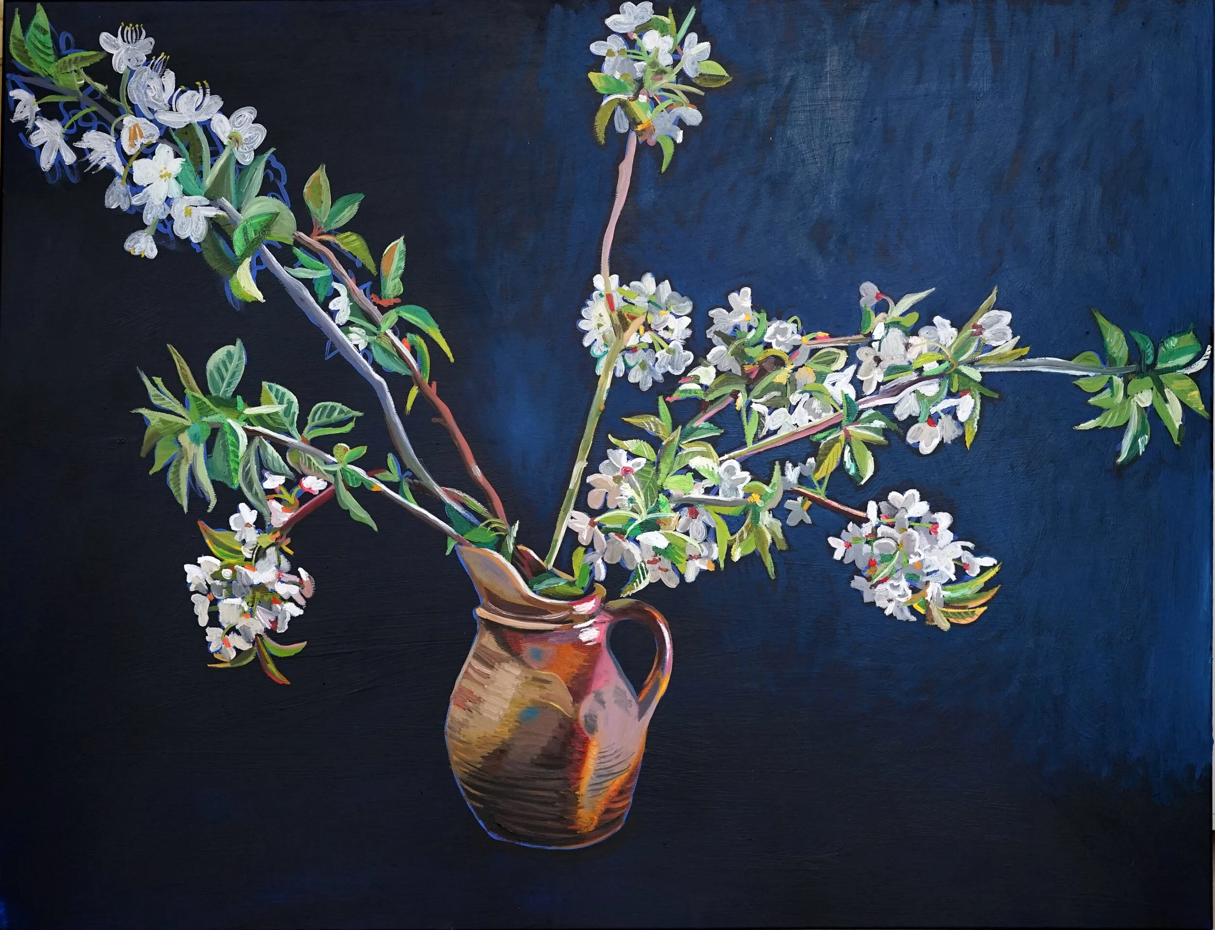  Cherry Blossom in Old Jug ,  2020   Oil on canvas  81 x 101 cm 