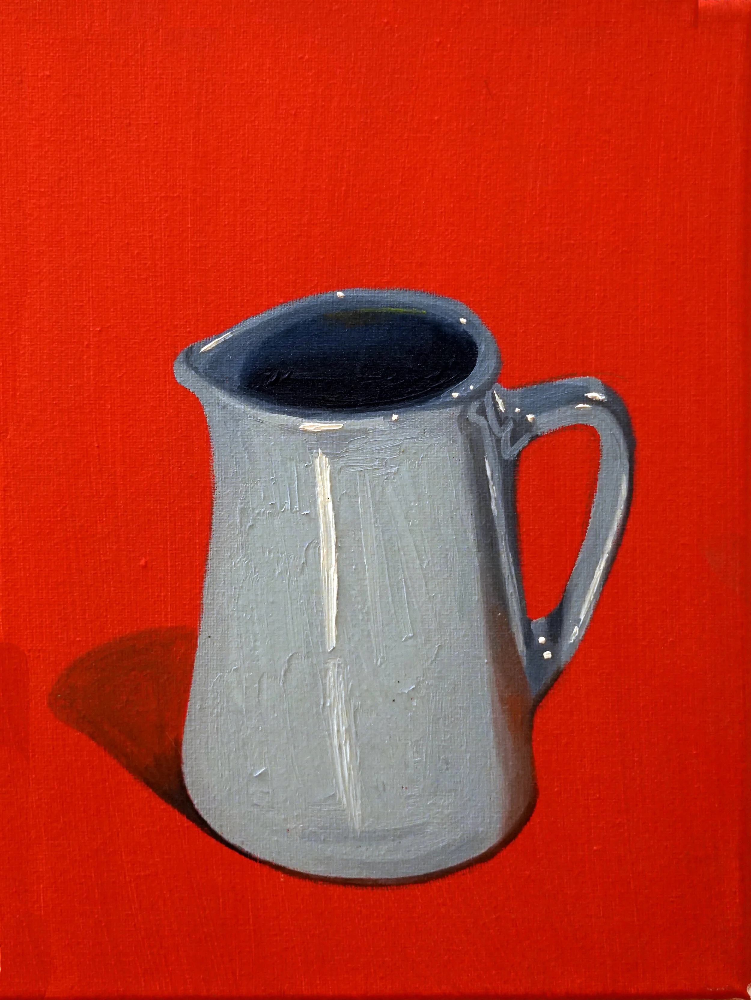   Grey Jug on Red, 2020   Oil on canvas  23 x 30 cm   