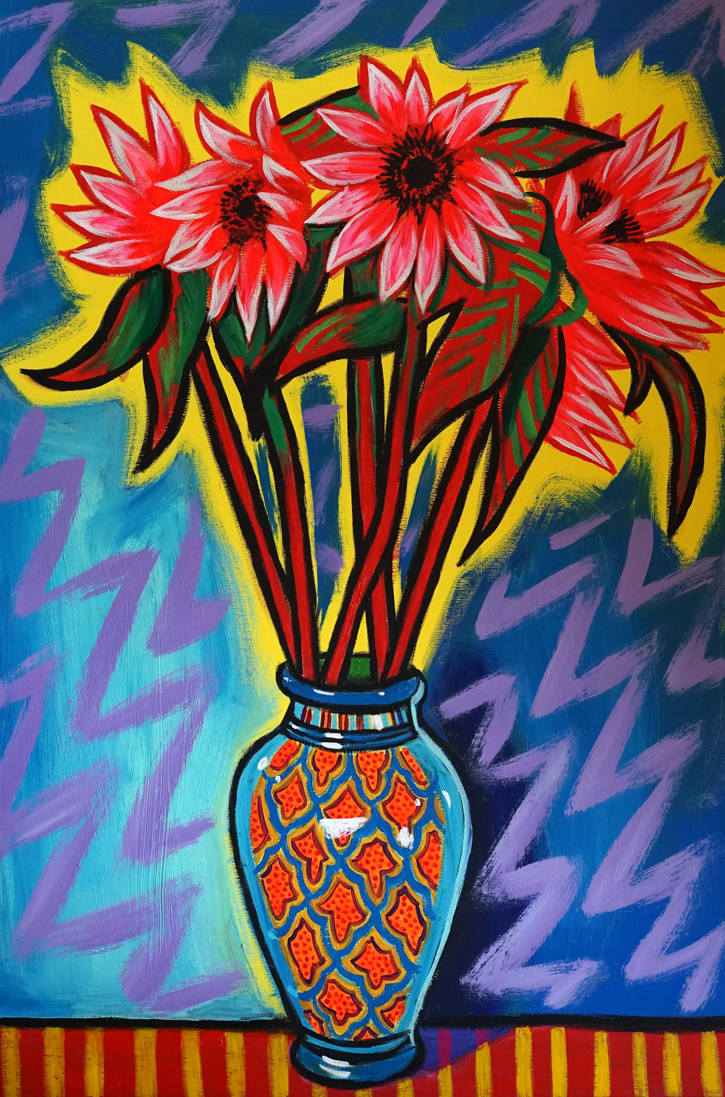   Electric Flowers, 2020   Acrylic &amp; Emulsion on canvas  61 x 91 cm 