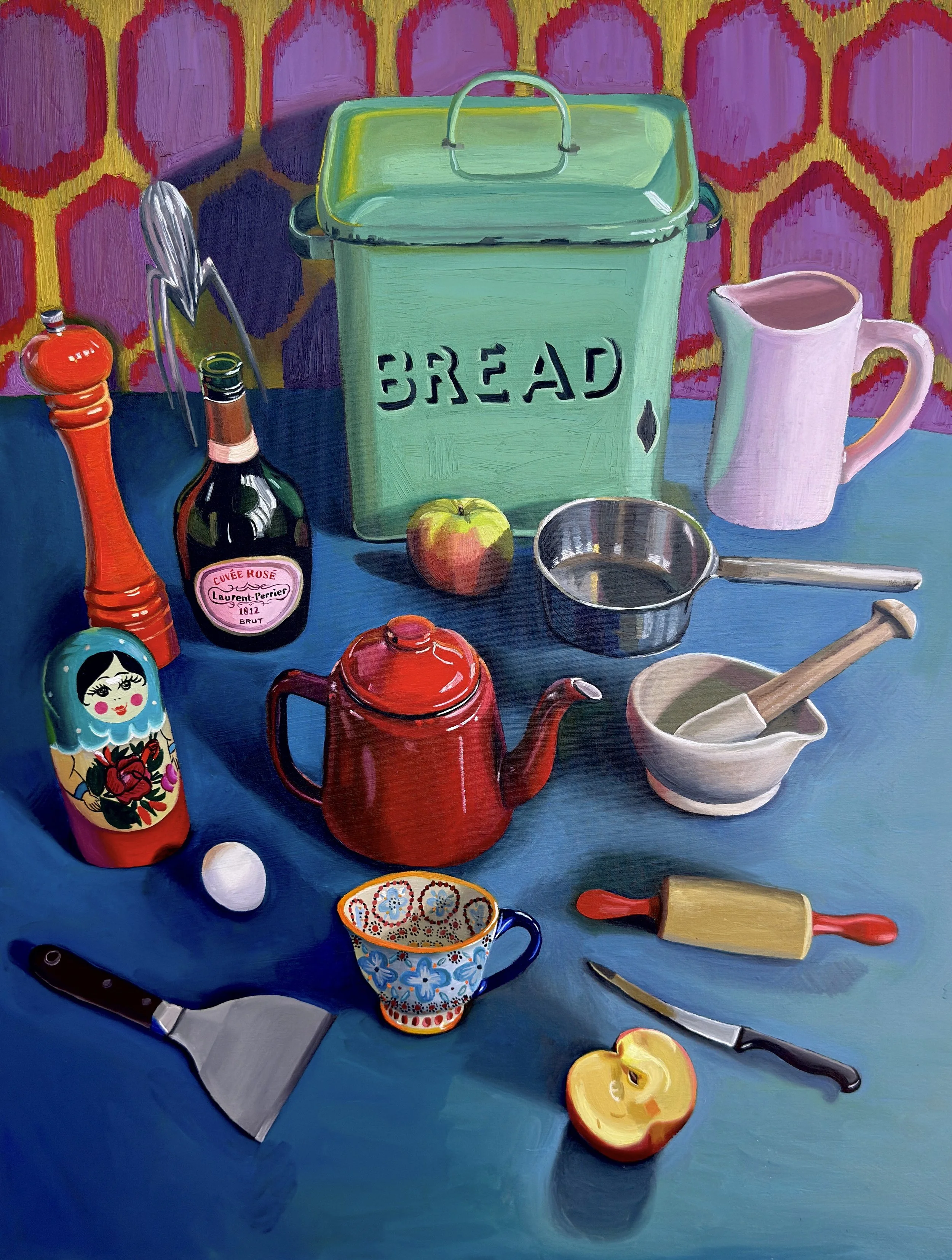 Still Life with Ikat, oil on canvas, 81 x 105 cm, 2026
