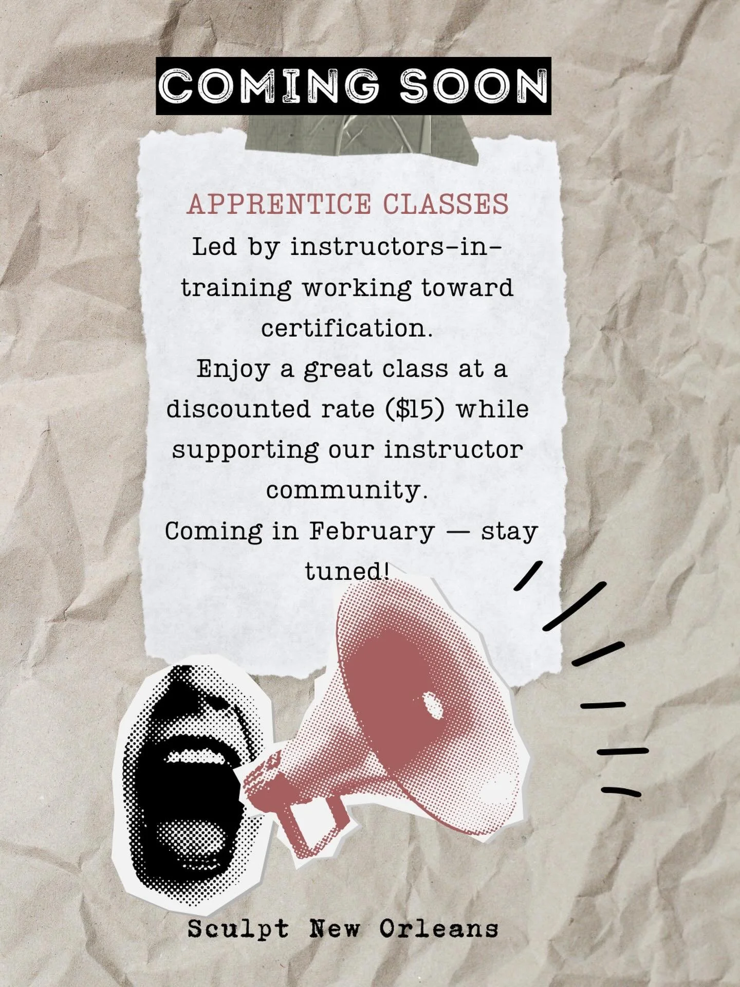 Apprentice Classes are coming in February ✨
Thoughtfully led by instructors-in-training, these classes offer the experience you love at a special $15 rate.