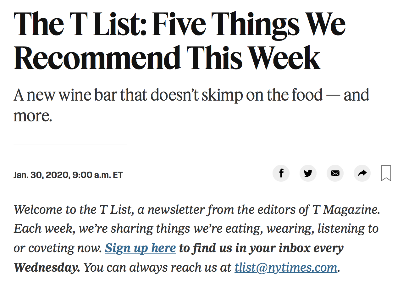 The T List: Five Things We Recommend This Week - The New York Times