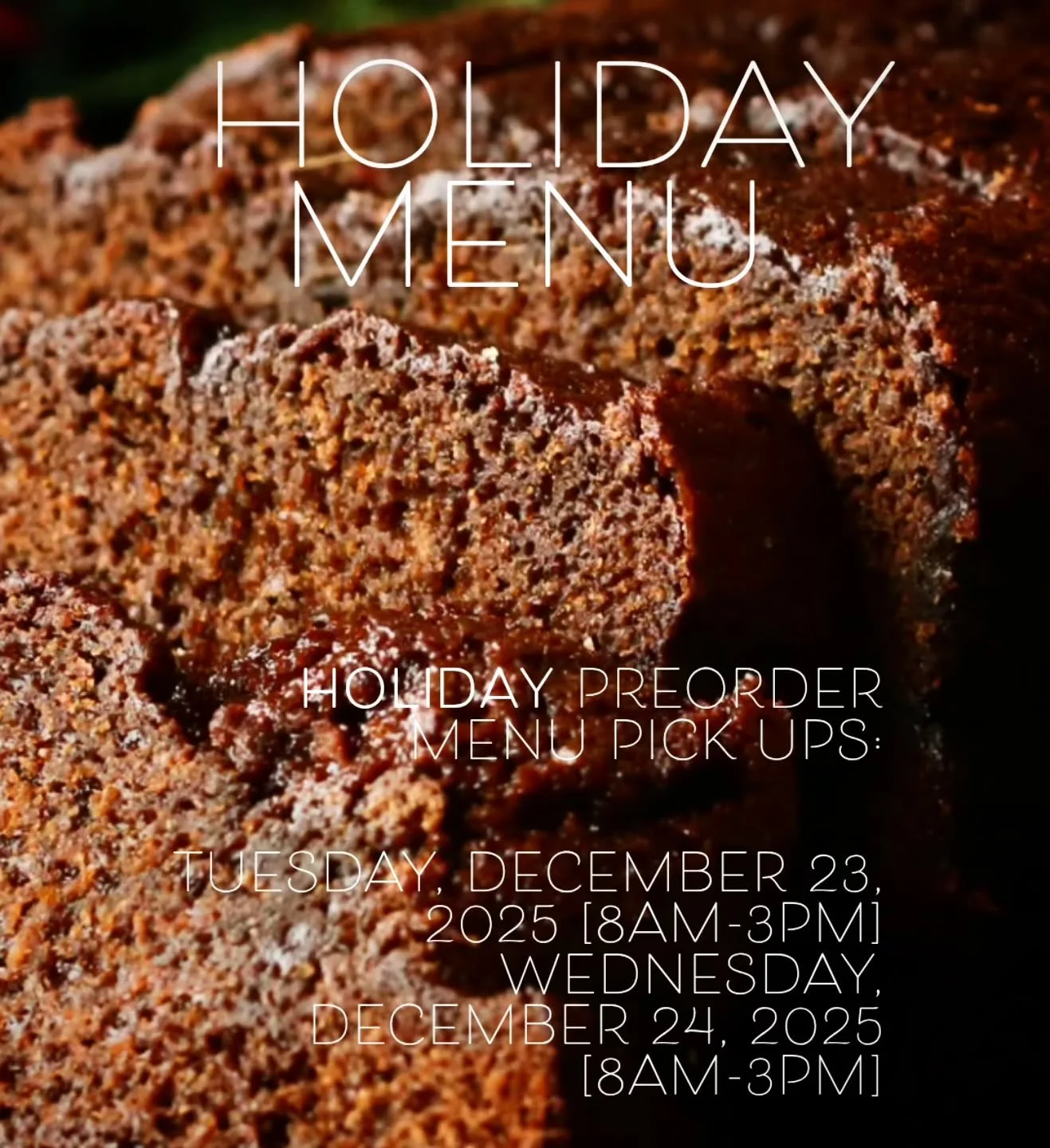 The holiday shopping season is here! Don't forget to place your orders with us this week. Find our holiday menu in the link in our bio. Happy holidays!