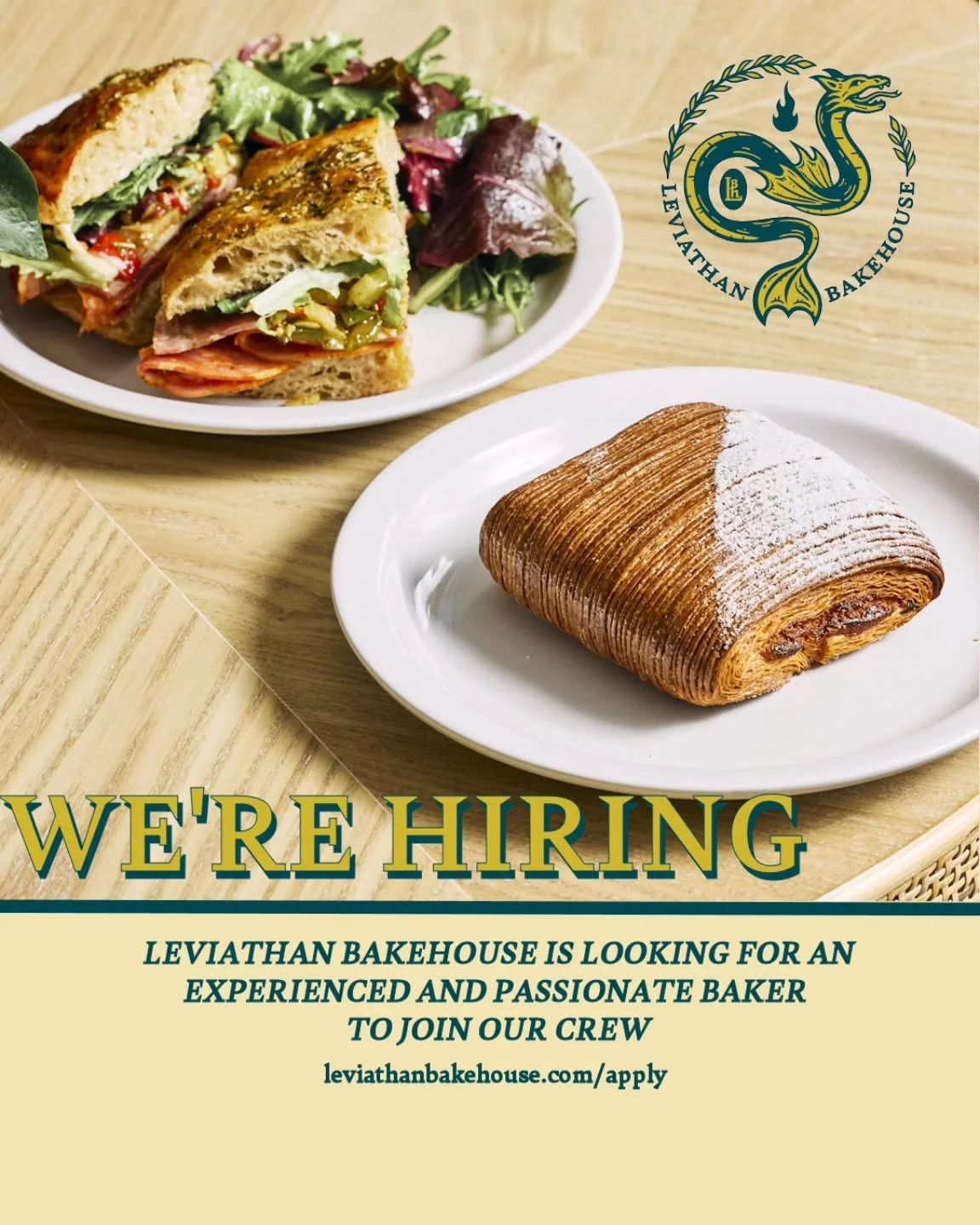 We&rsquo;re looking to add another member to our merry band of misfits in the kitchen.

A full-time baker position is opening up at Leviathan. We&rsquo;re looking for someone experienced, detail-oriented, and comfortable working in a fast, discipline