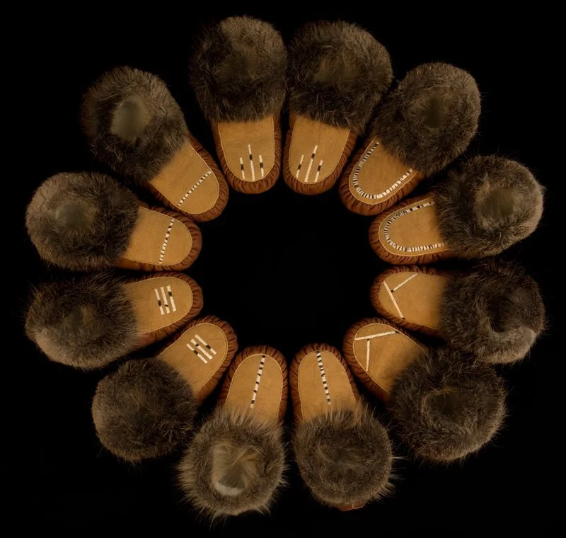 Photo sourced from textilemuseum.ca: “Jean Marshall, "Ring of Fire 1" (2015); Porcupine quills, home tanned deer hide, commercial tanned elk hide, beaver fur; Dimensions variable. Image courtesy of the artist”