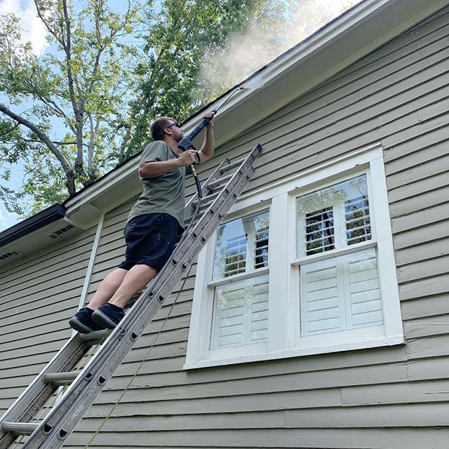 Just because it&rsquo;s outside doesn&rsquo;t mean we skip prep work. We spent a whole day washing the exterior of this home with two washers in downtown franklin. Today marks the first day of a lot of prep and eight layers of coatings to smooth out.