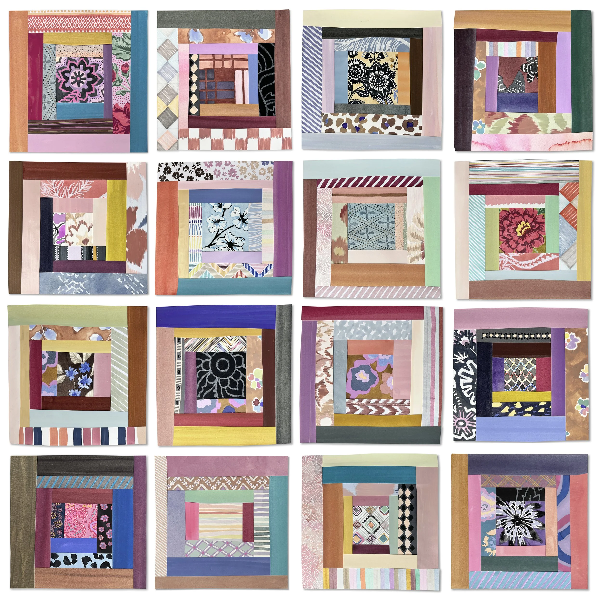 '16 Quilt Squares' - collage on paper -SOLD