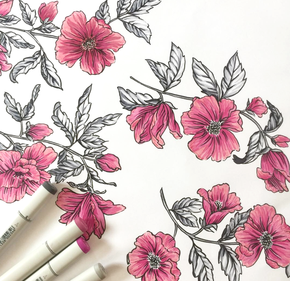 pen drawing of flowers with markers