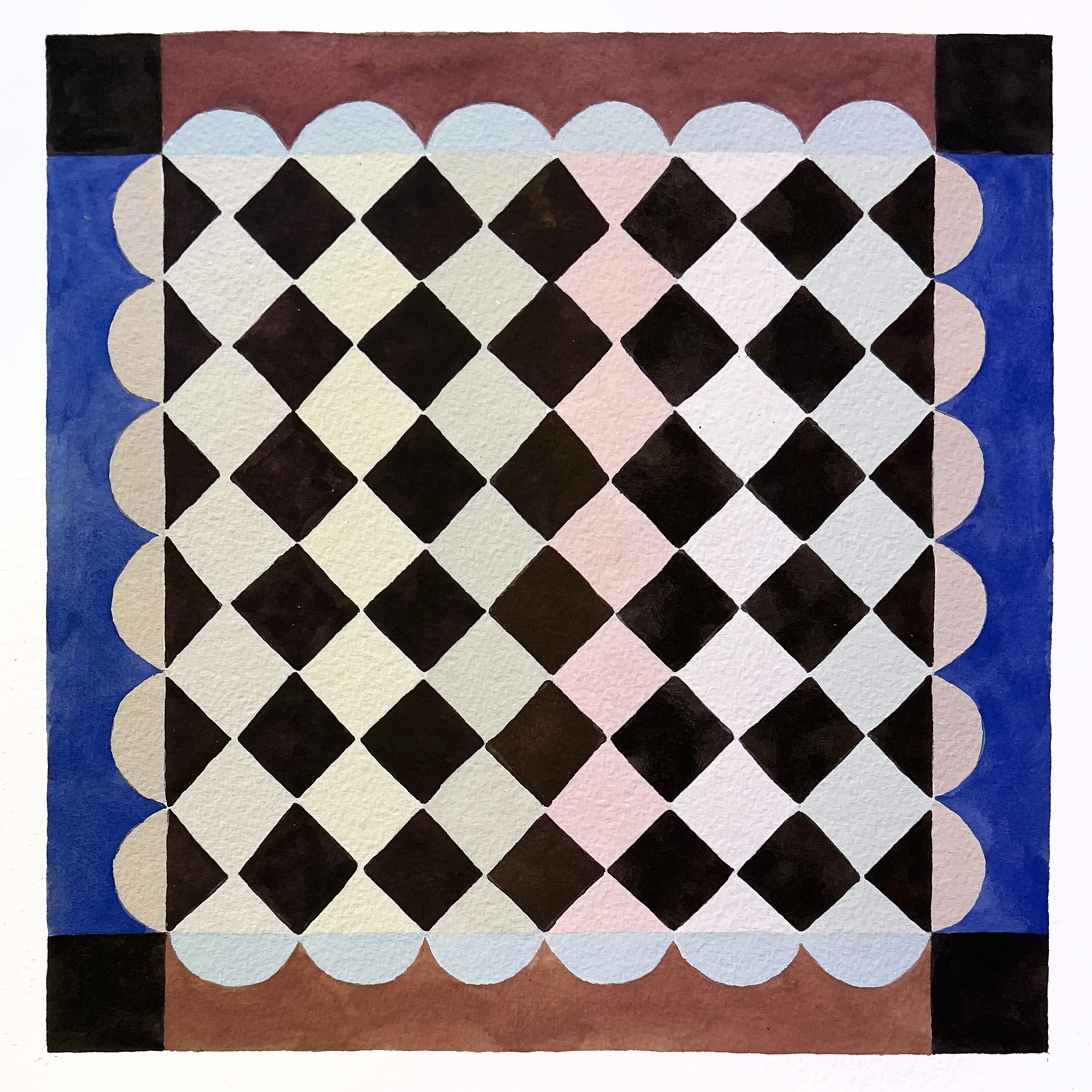 'Checkerboard Quilt' - goauche on paper - SOLD