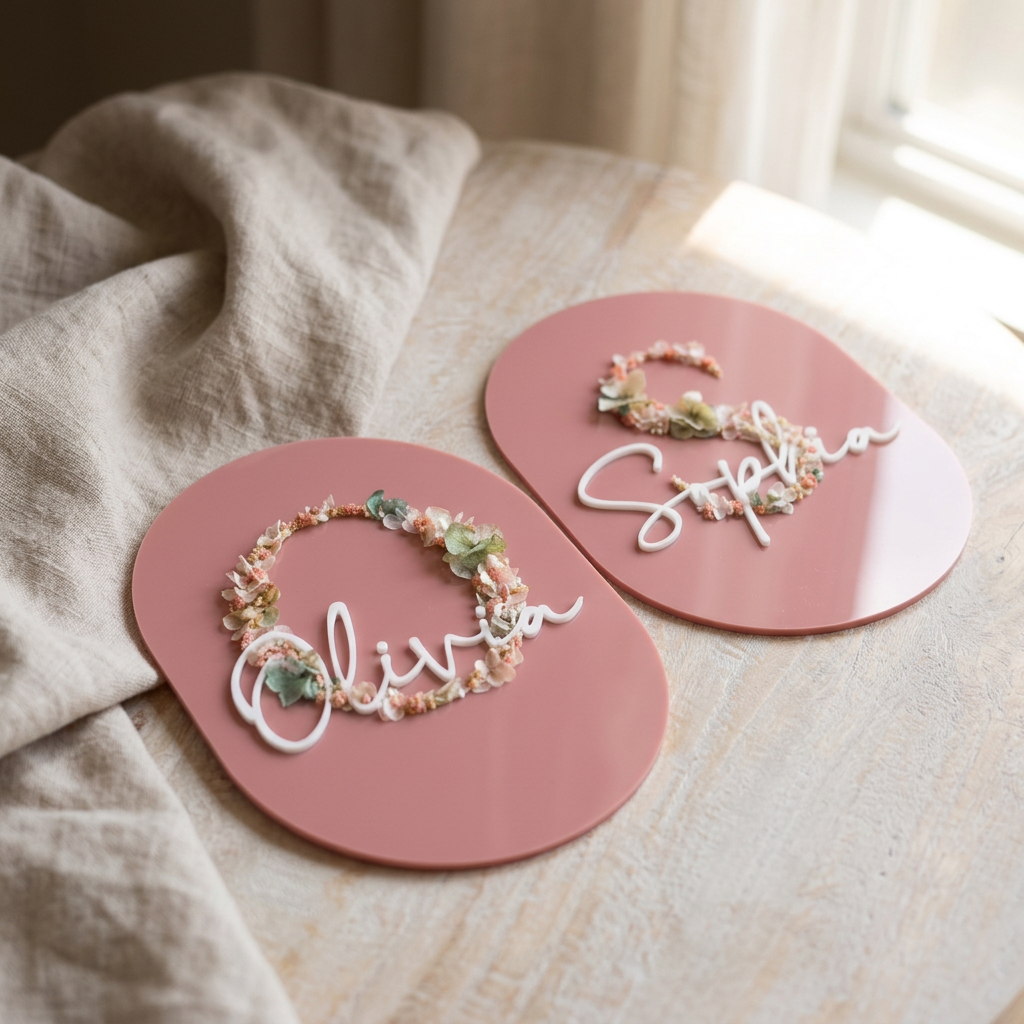 personalised name plaque with preserved flowers