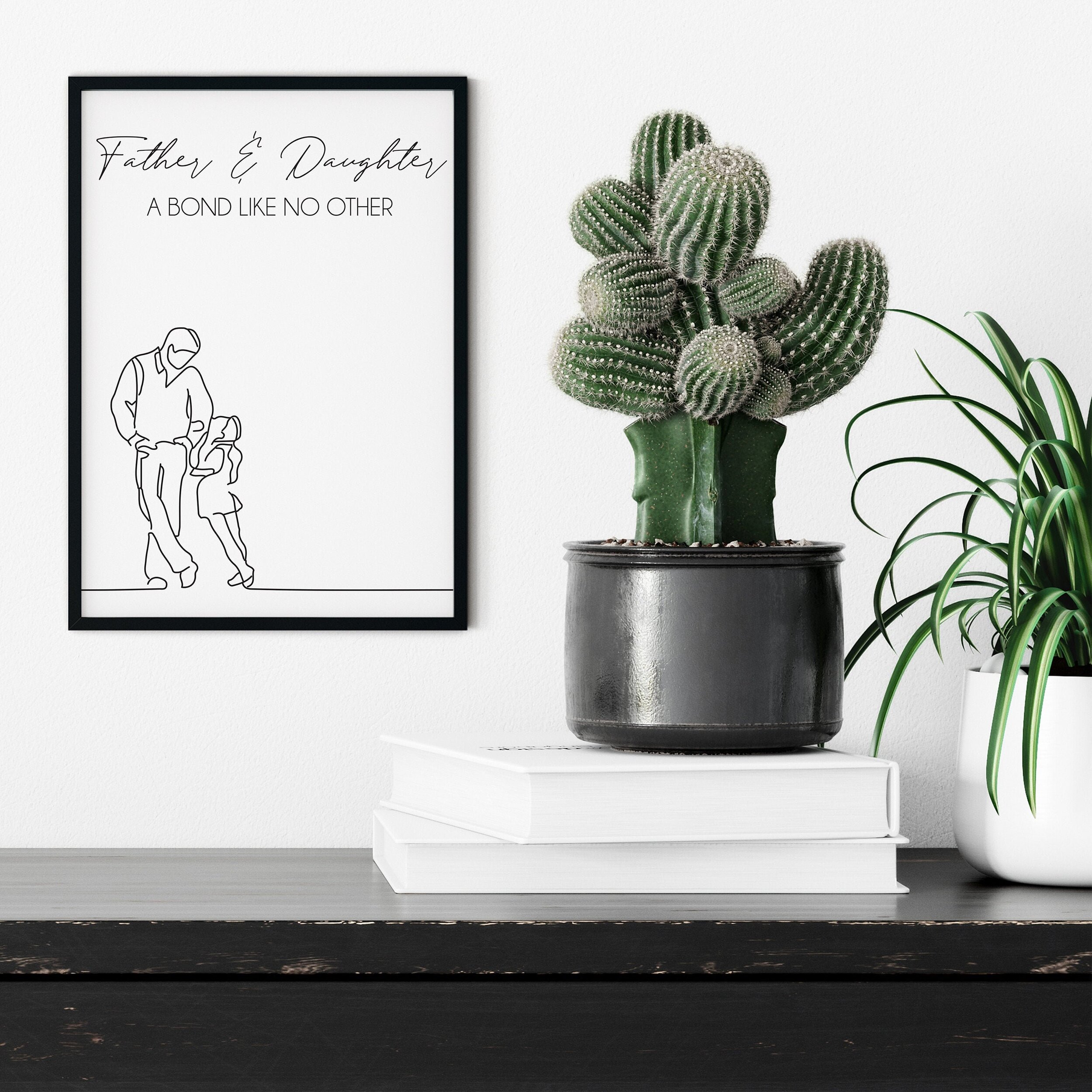 Father and daughter line art print and frame