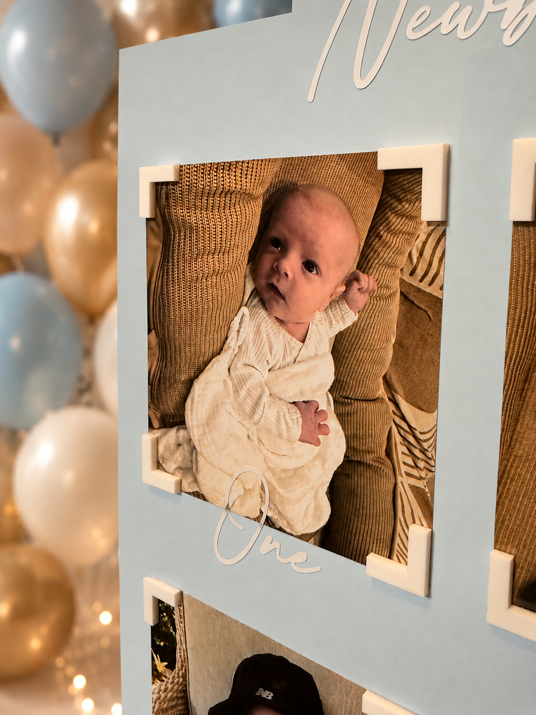 Personalised newborn to 12 month milestone board with baby photos and custom name