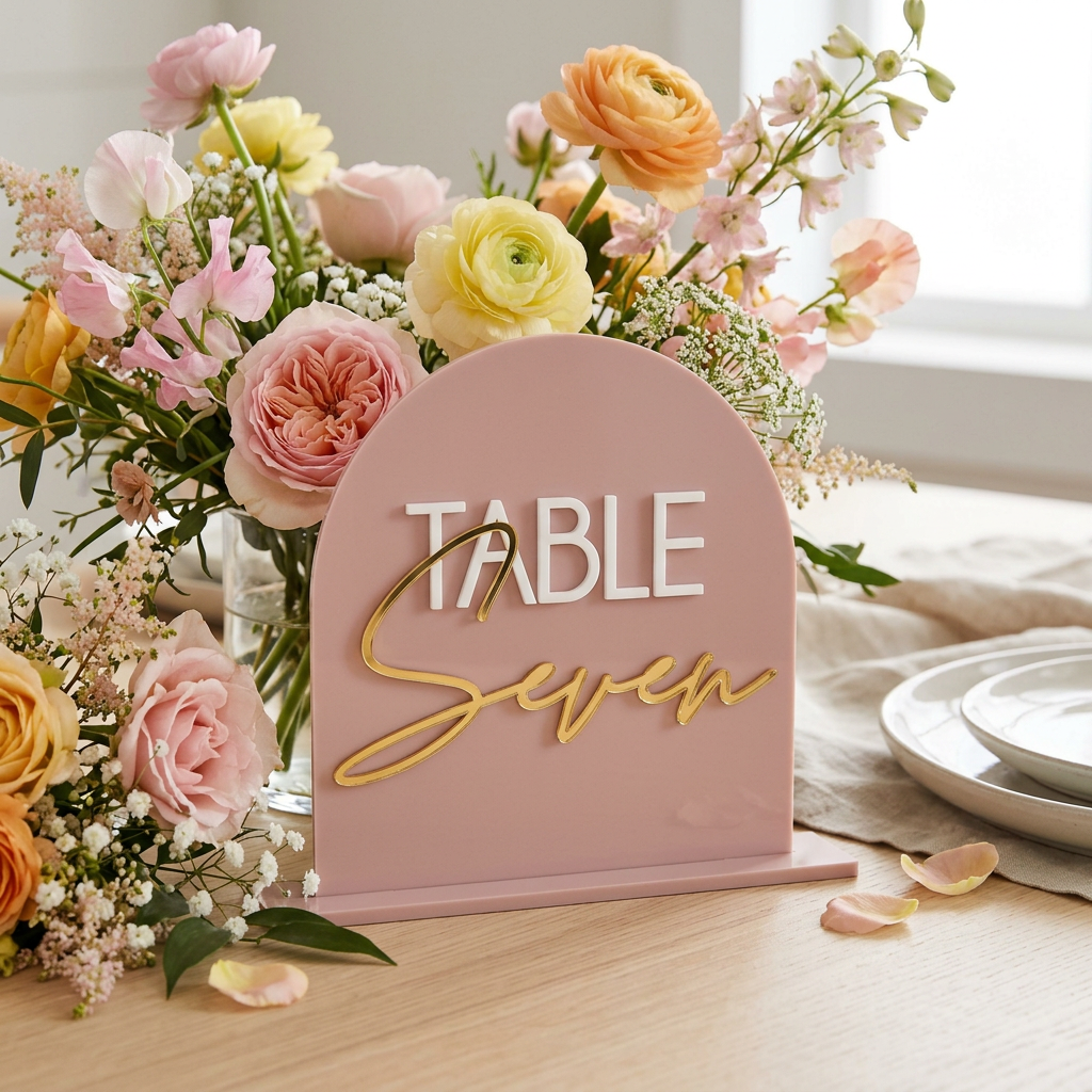 Personalised Short Arched Acrylic Table Numbers