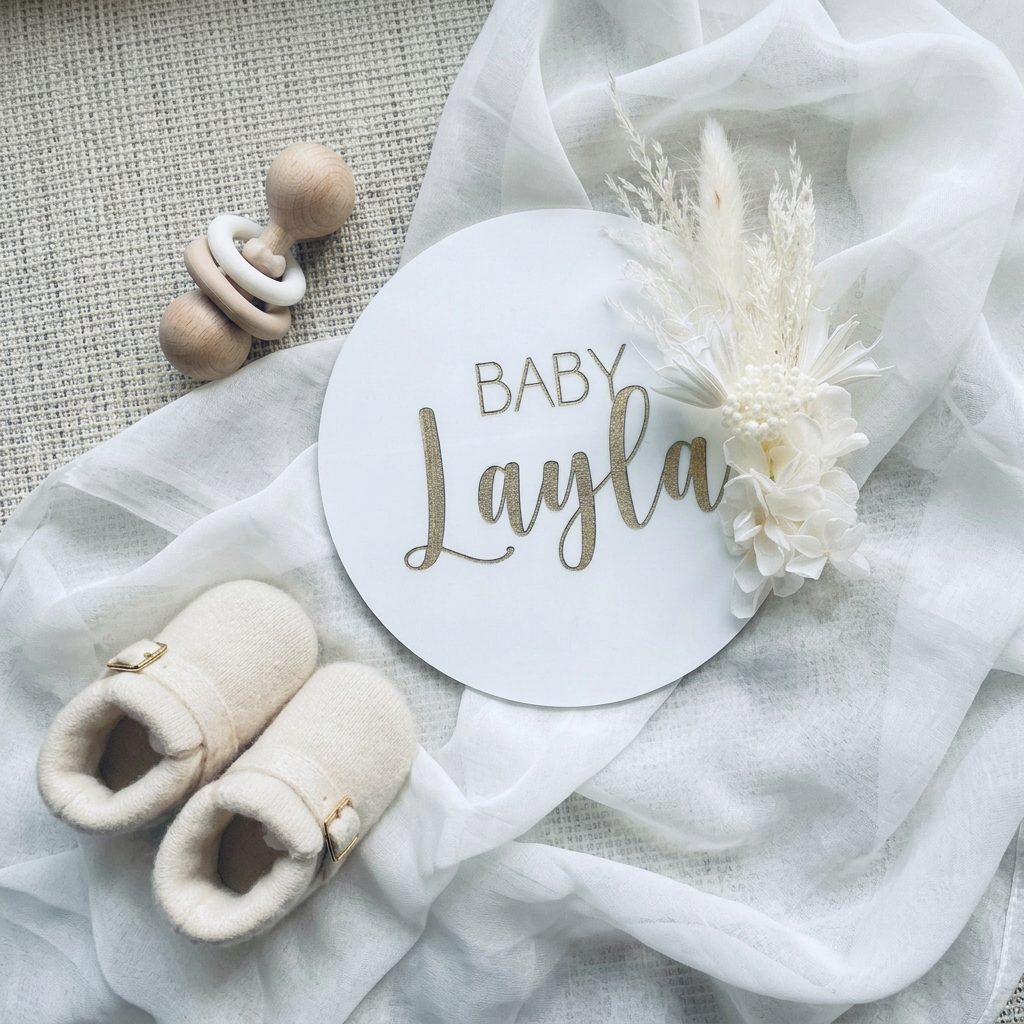 Personalised Birth Announcement Plaque with Preserved Florals