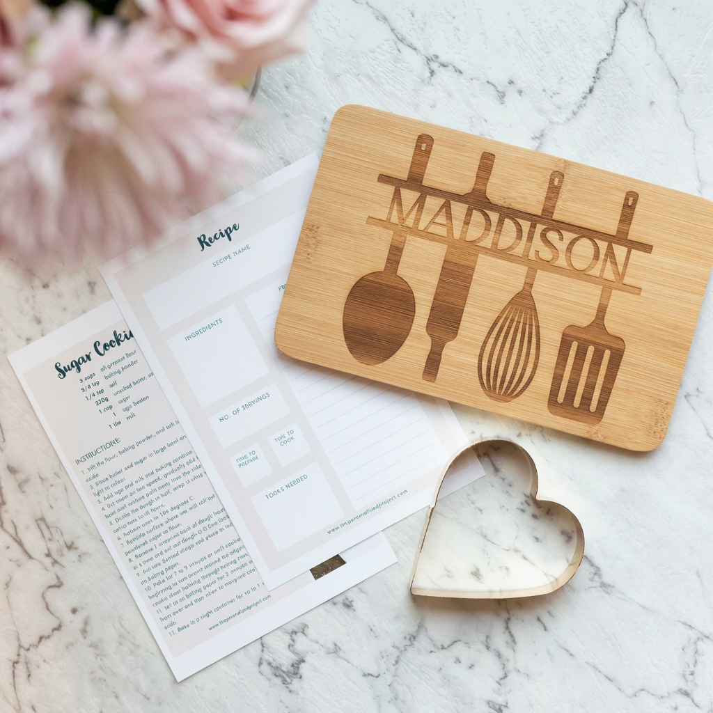 Personalised bamboo cooking board for kids with engraved name