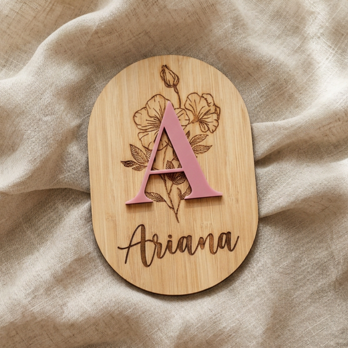 Personalised Timber + Acrylic Baby Name Plaque