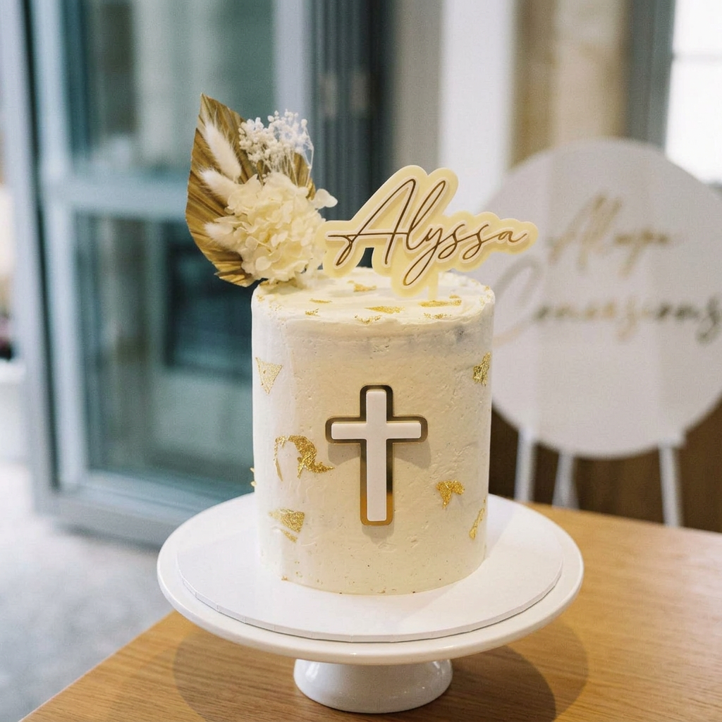 Custom two-tone and three-tone acrylic cake topper designs for celebration cakes