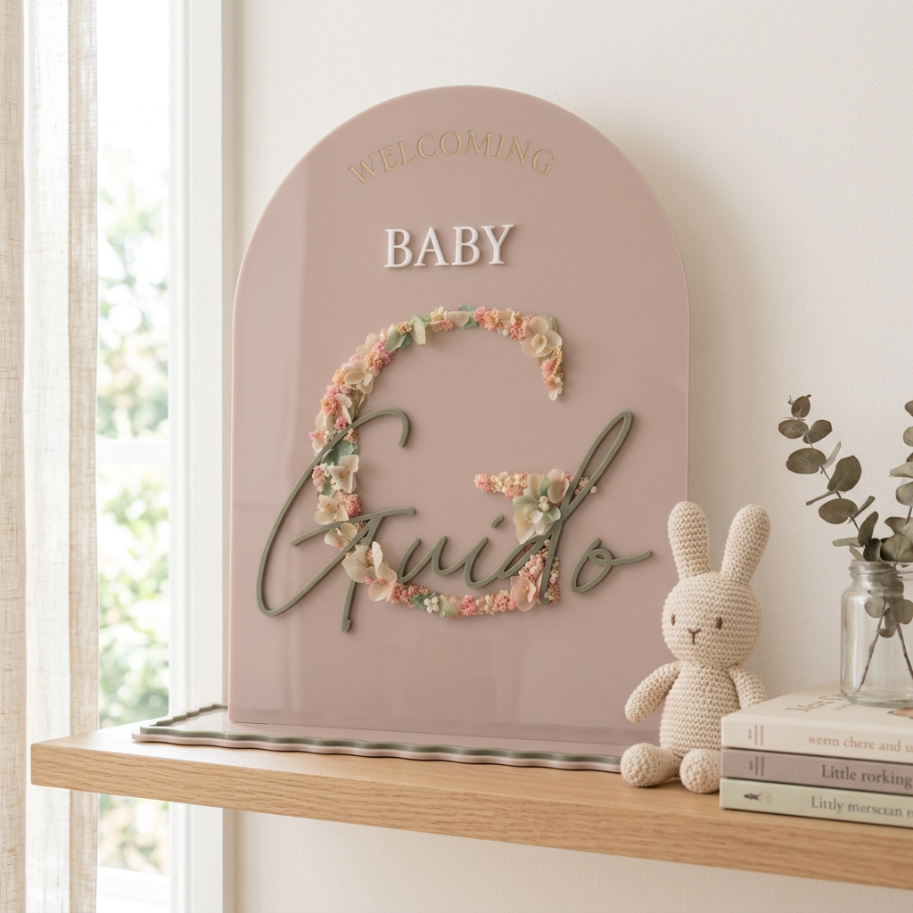 Personalised Baby Floral Arch Plaque with Preserved Flowers