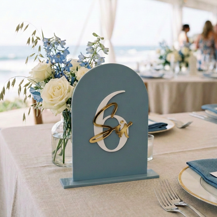 Personalised Tall Arched Acrylic Table Numbers for weddings and events