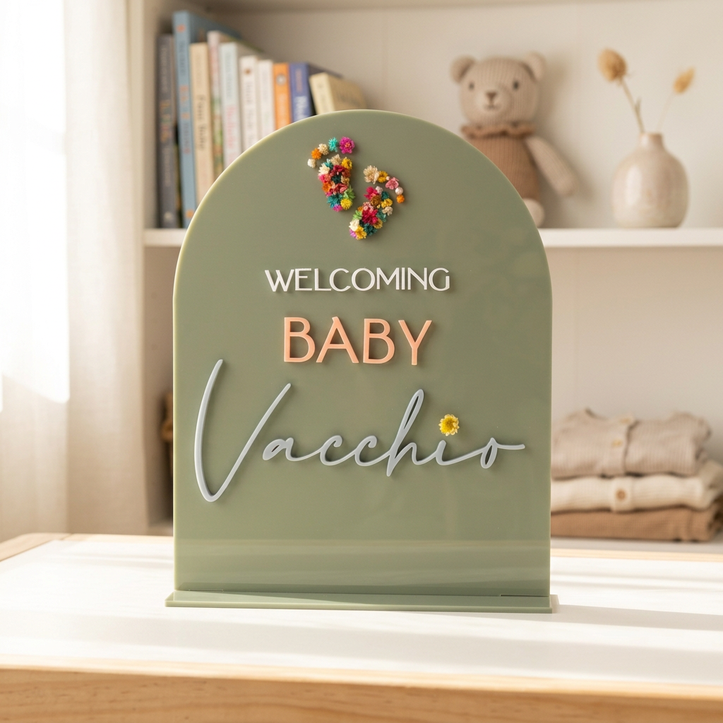 Personalised Baby Name Stand with Preserved Wildflowers