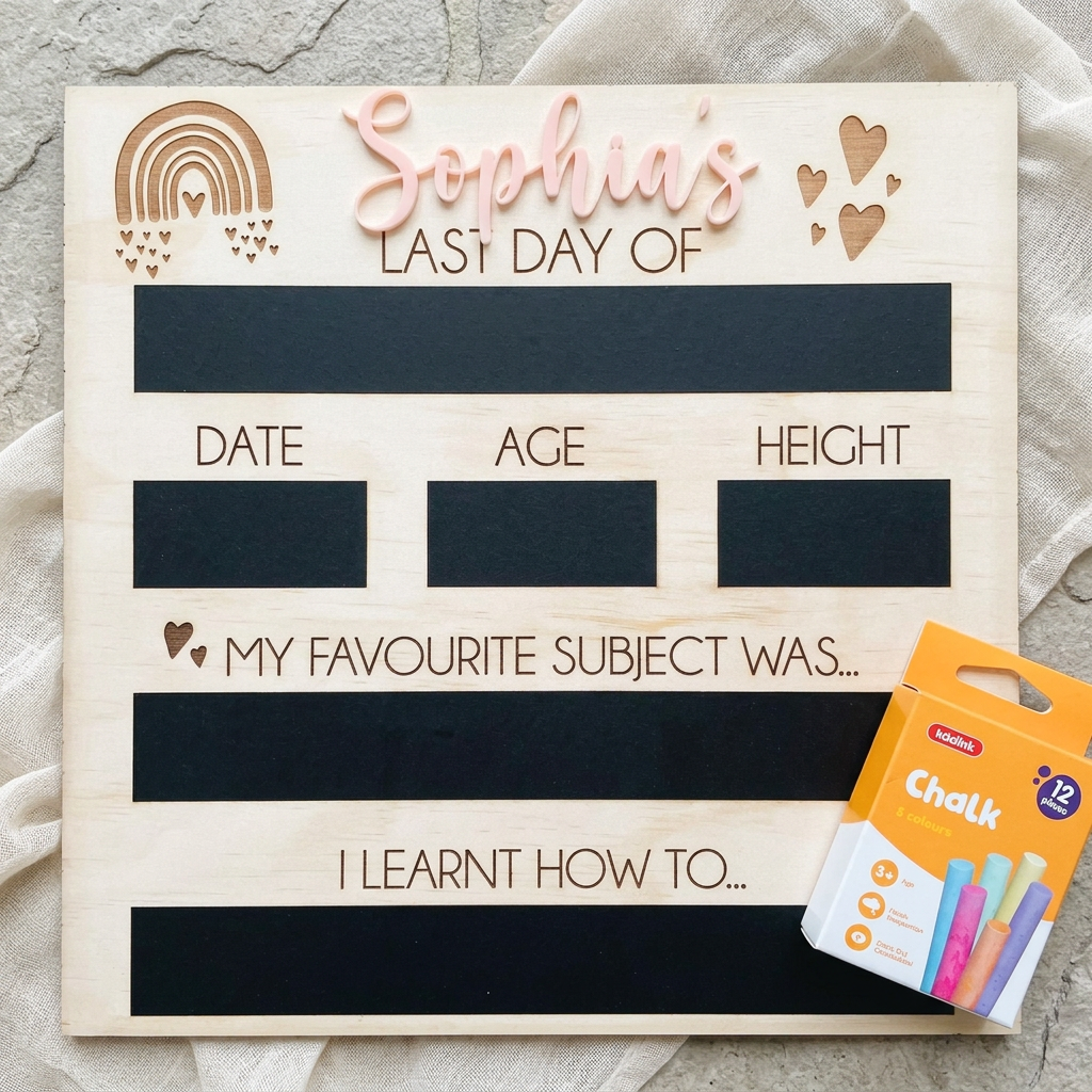 Personalised timber and acrylic first and last day of school board