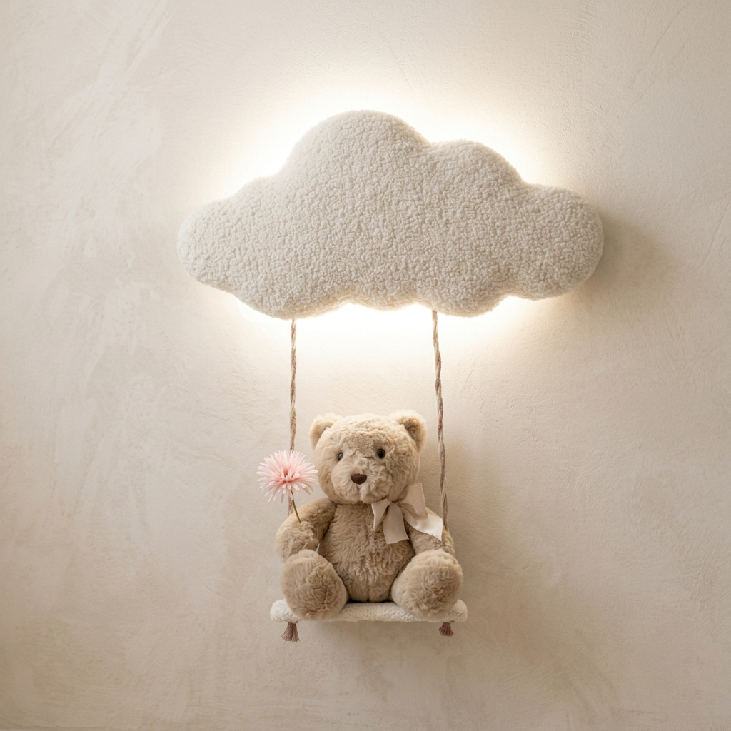 Cloud wall lights glowing softly with warm LED lighting