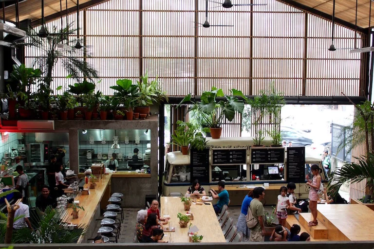 This urban oasis is situated on leafy Jl. Senopati Raya. You can choose from the funky stepped seating or the communal style tables on the ground floor if you prefer.