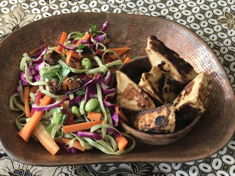 Noodle Salad with Baharat tofu  * Coconut - or Rice Bran oils are good options