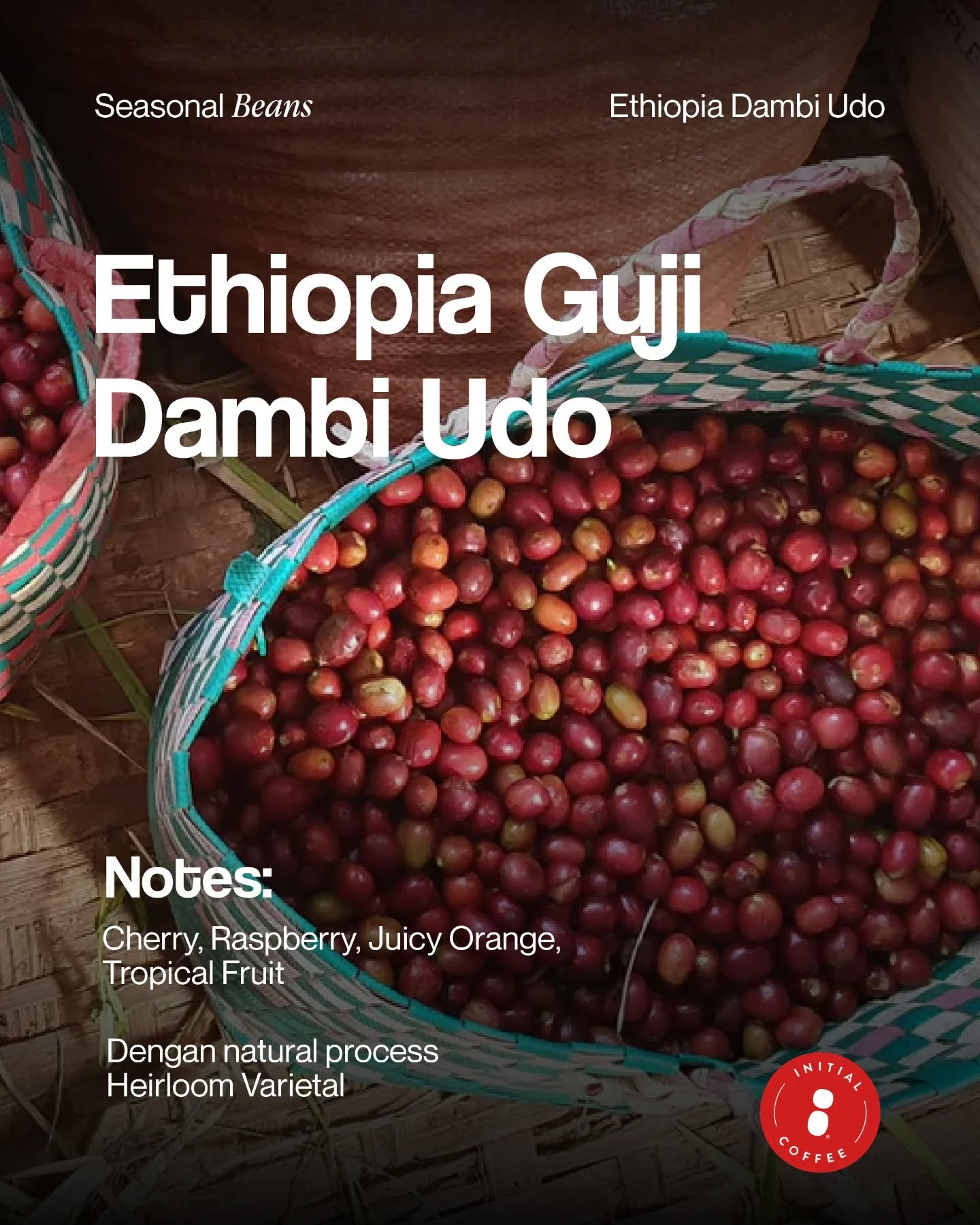 Ethiopia Guji Dambi Udo, salah satu origin dengan karakter rasa paling playful 🍋🌸
Dari daerah Guji, Ethiopia&mdash;kopi ini punya profil rasa lemony, floral, dan super clean.

Pas untuk teman-teman Initial yang suka citarasa kopi dengan body yang r
