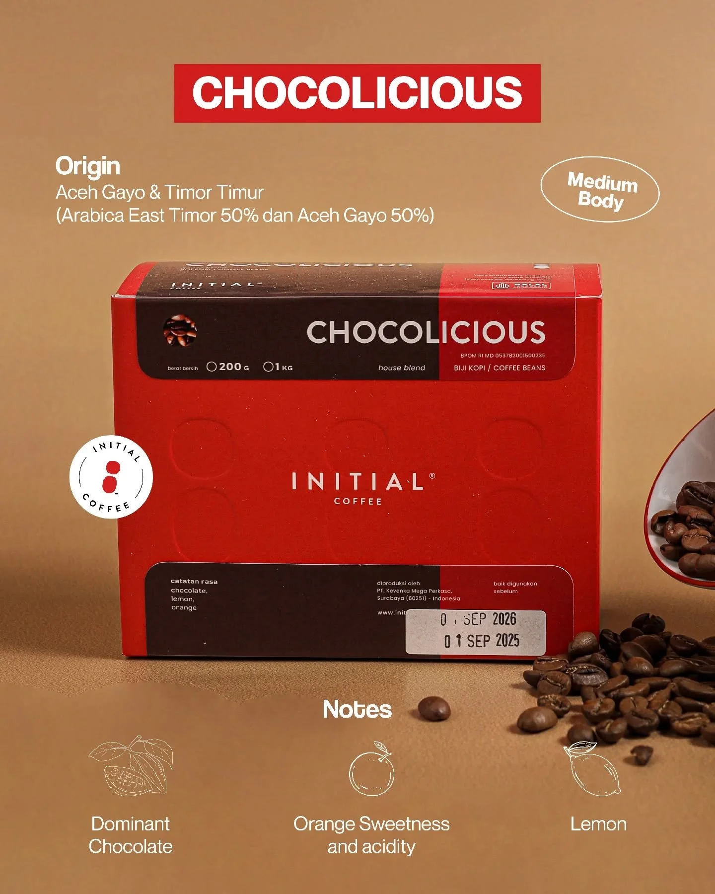Pilihan rasa dark, bold, dan chocolaty langsung cobain Chocolicious! Dengan tambahan acidity yang bikin rasanya jadi lebih seimbang. ☕️😊
___ 

Initial Coffee Roasters
Jl. Anjasmoro No. 32, Surabaya
Senin - Sabtu 09:00 - 17:00
Minggu &amp; Hari Libur