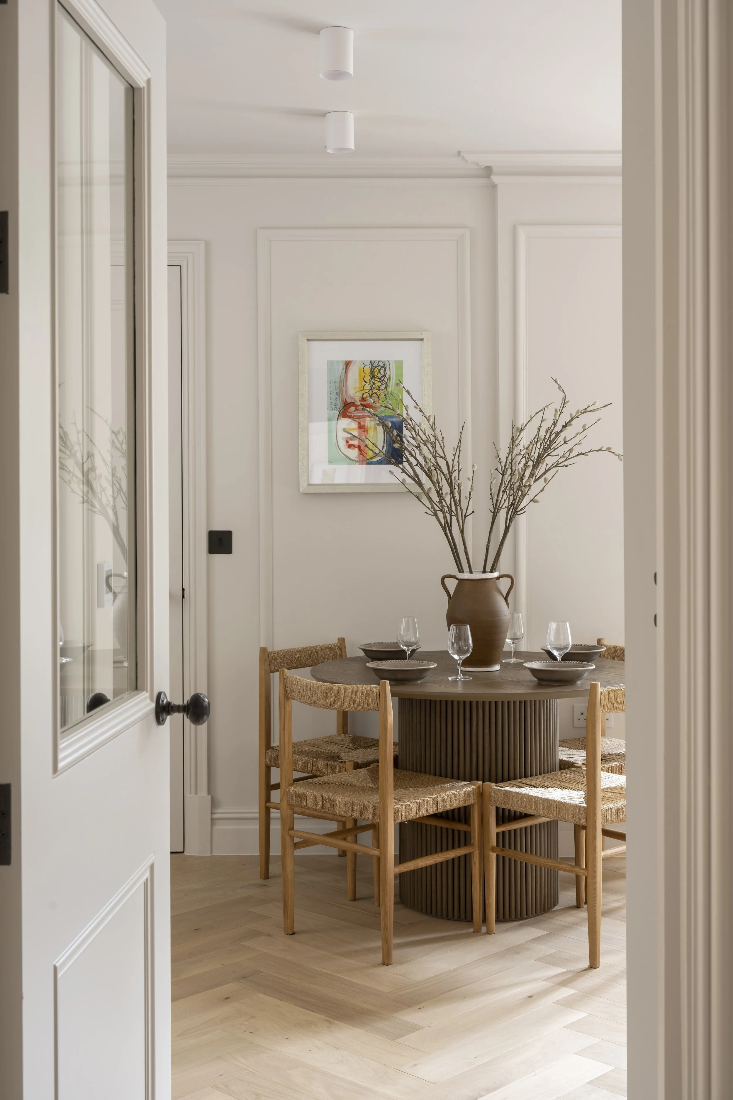 Dining room viewed from the hallway at the Somerset Road development staged by Decor No5.