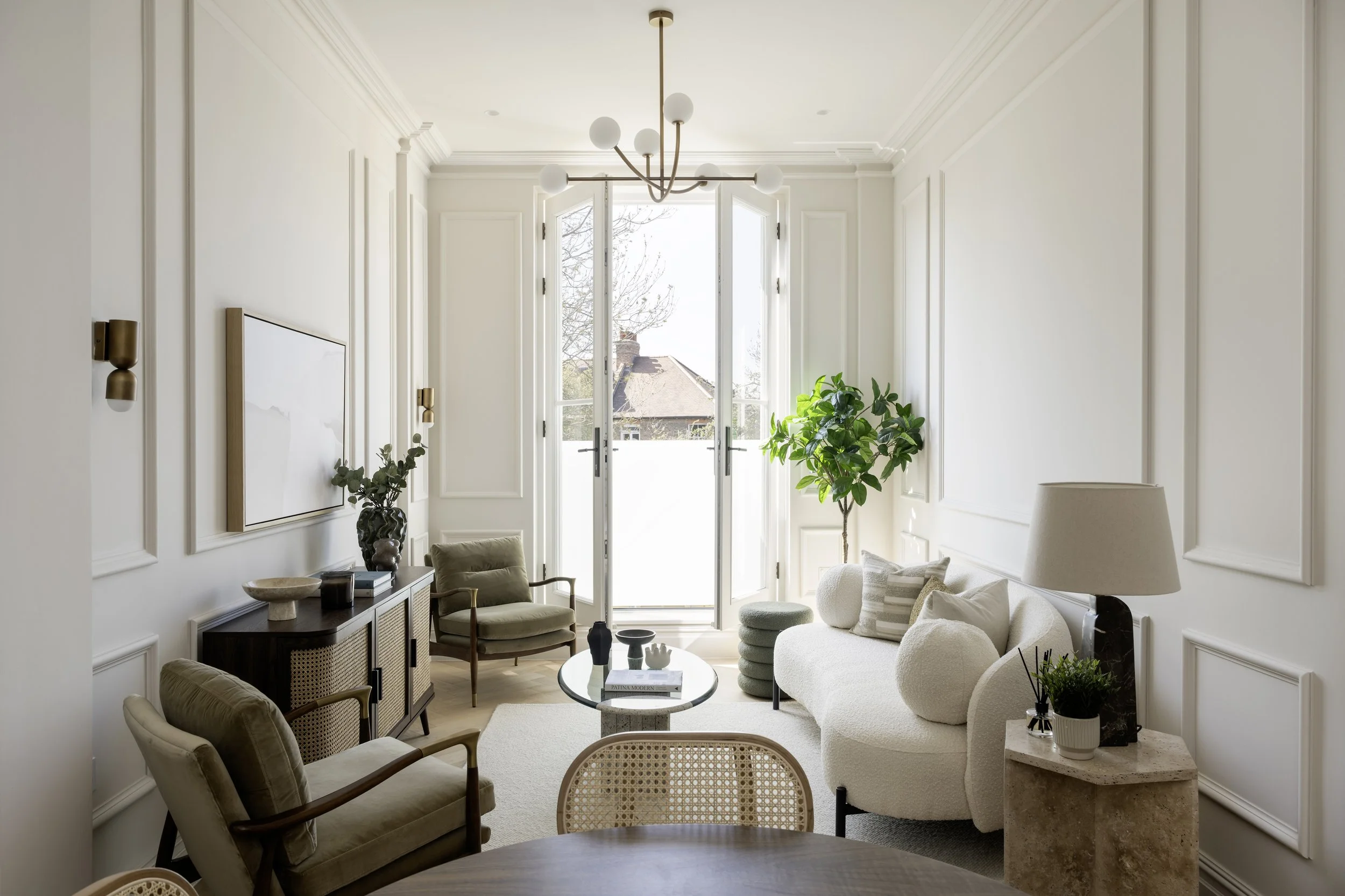 Neutral living room home staging by Decor No5 at the Somerset Road development in Ealing, London.