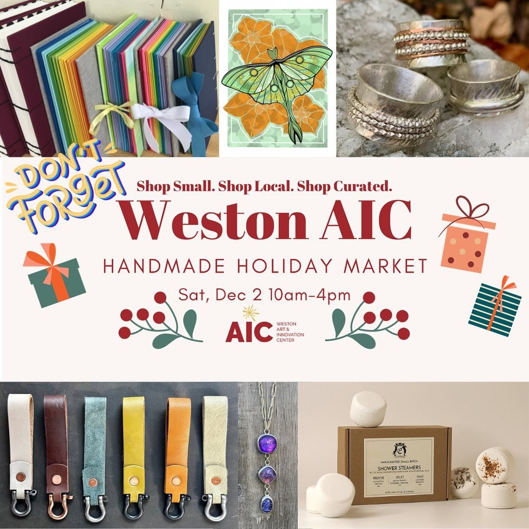 December 2! Mark your calendars. Shane&rsquo;s Goods and dozens of other artists/makers will be at the Weston AIC Handmade Holiday Market. Come on down!