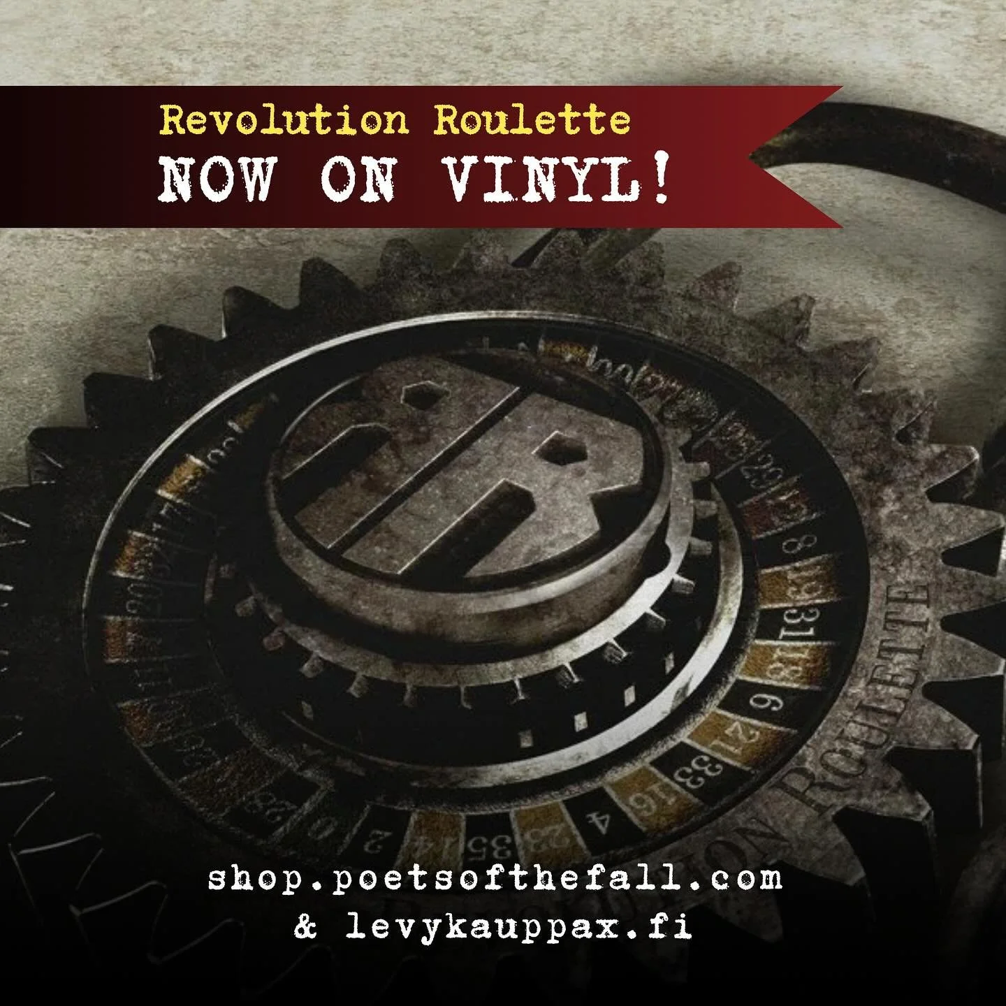 A quick reminder: Revolution Roulette (2008) is 𝙛𝙞𝙣𝙖𝙡𝙡𝙮 coming to VINYL!

🖤 Preorder the album or go all in with the very cool Vinyl + T-Shirt Bundle in our webshop shop.poetsofthefall.com. A limited stack of hand-signed copies available!

🖤