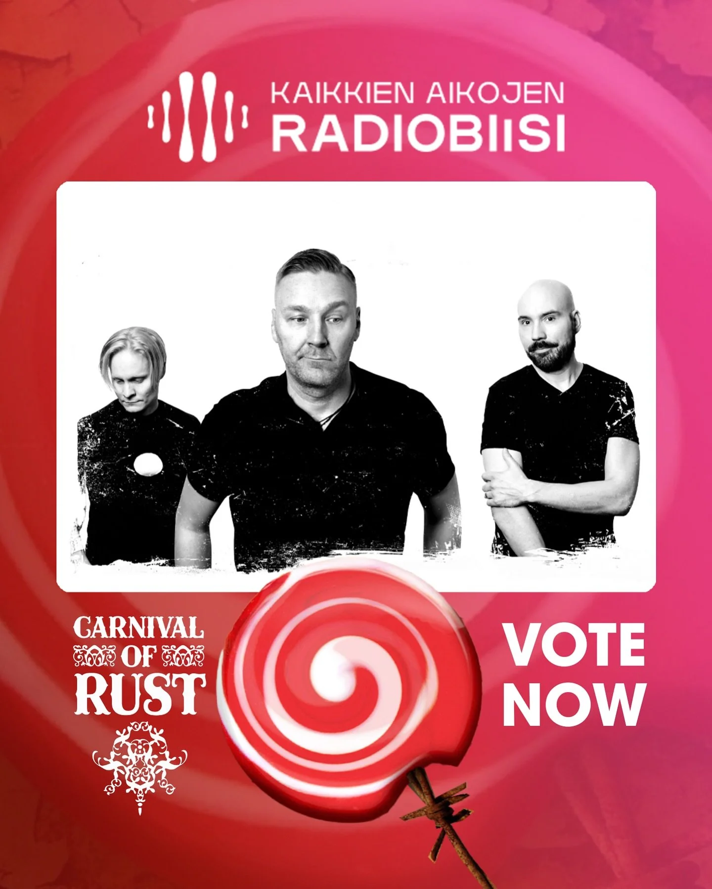 TIME TO VOTE! 🍭 Carnival of Rust has made the shortlist for the greatest Finnish radio tracks ever &mdash; and we need your help to make it shine! 

Head to radiobiisi.fi and cast your vote if you think it deserves the #1 spot! 🎶

🇫🇮 &Auml;&Auml;