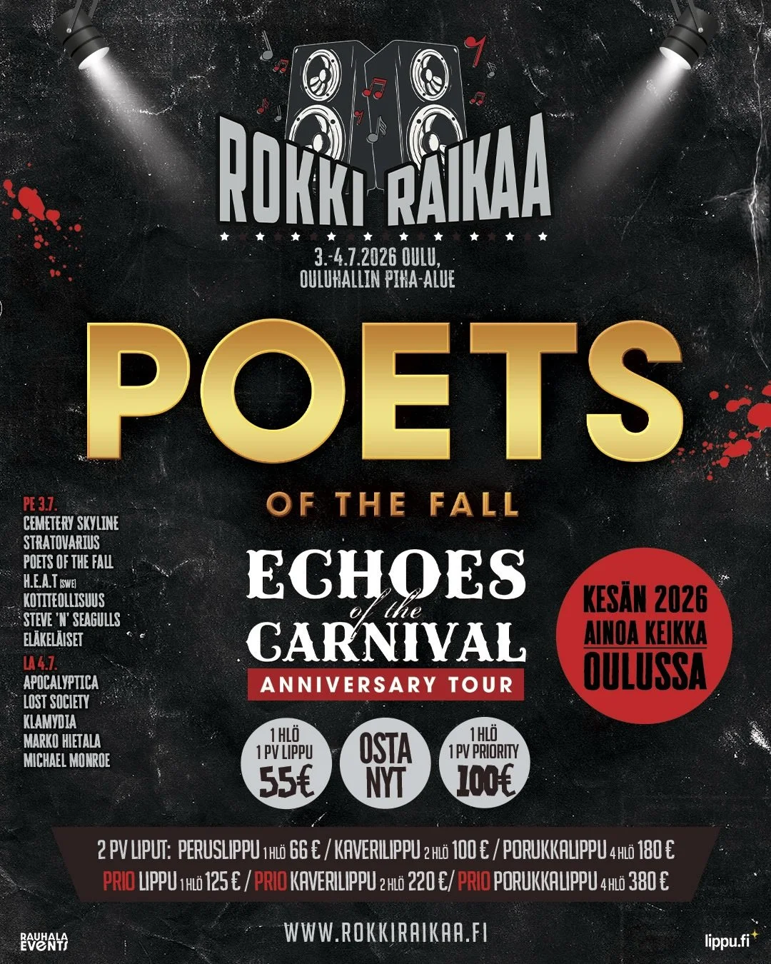 NEW TOUR DATES! 🔥 We&rsquo;re bringing our Echoes of the Carnival Anniversary show to Oulu &amp; Tampere next summer.

See you at @rokkiraikaaoulu on July 3rd &amp; @rokkiraikaatampere on July 24th! 🎪

#rokkiraikaa #echoesofthecarnival #tampere #ou