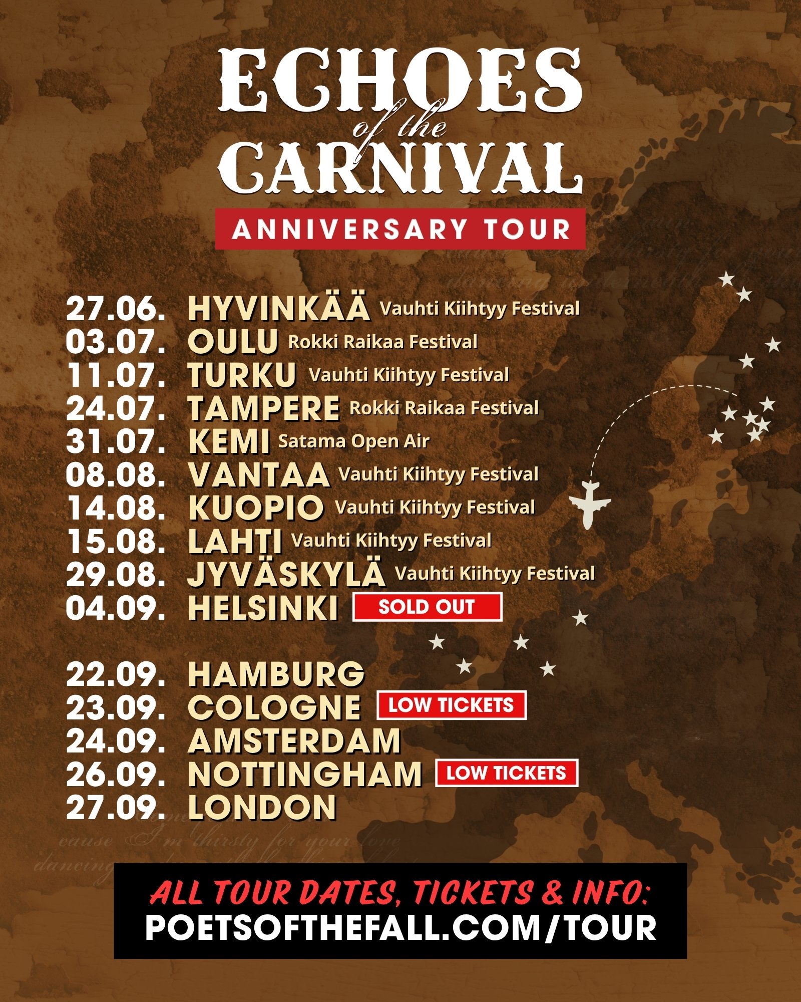 The countdown is ON! ✨

Our Echoes of the Carnival tour is just around the corner, and we can&rsquo;t wait to hit the road and see you all again.

A quick heads-up: Cologne and Nottingham are both getting very close to selling out, so if you&rsquo;ve