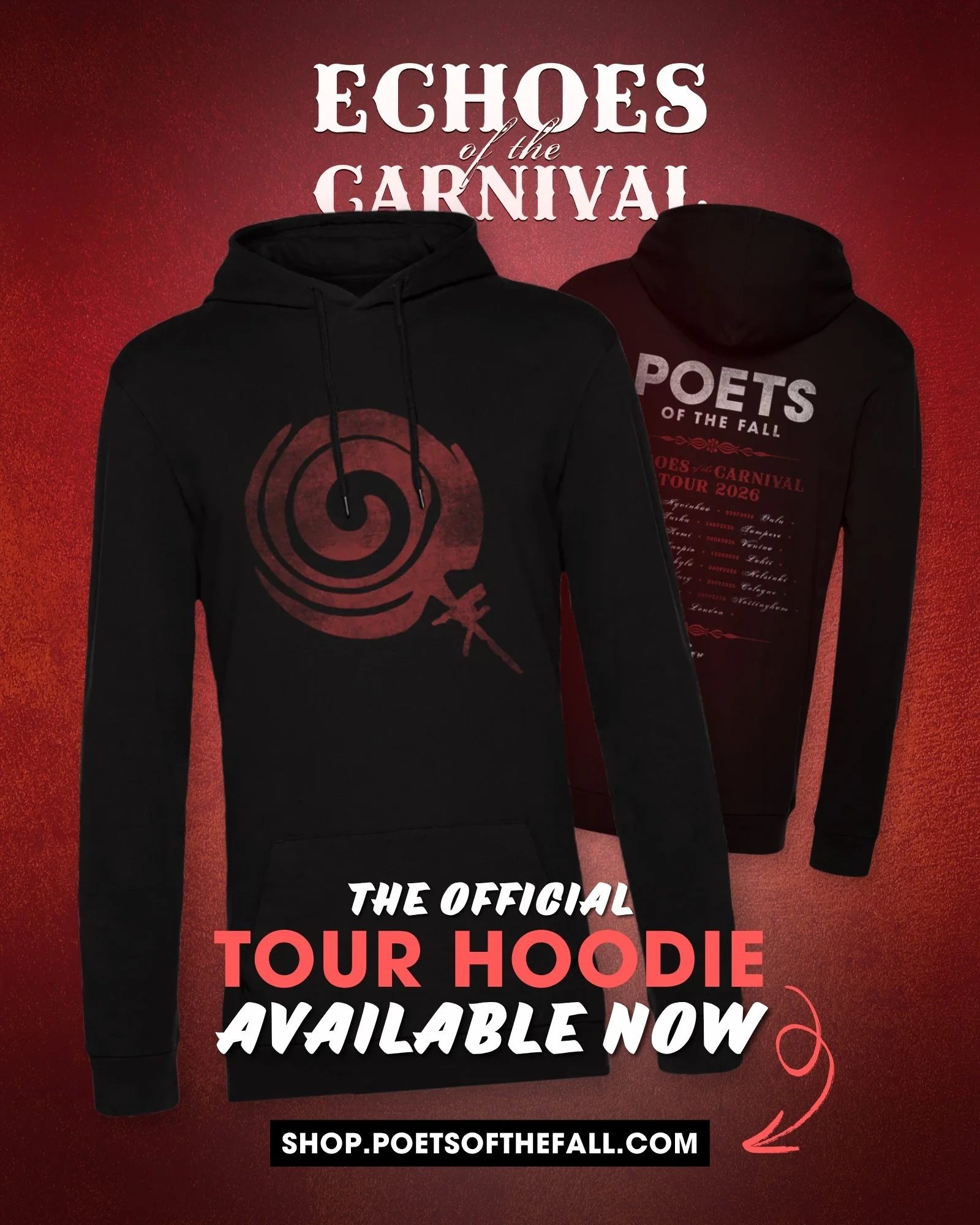 NEW NEW NEW! &hearts;️ The official Tour Hoodie celebrating the 20th anniversary of "Carnival of Rust" &amp; this year's Echoes of the Carnival Tour&hellip; in a very comfortable way.

Available NOW exclusively in our webshop and on tour!

